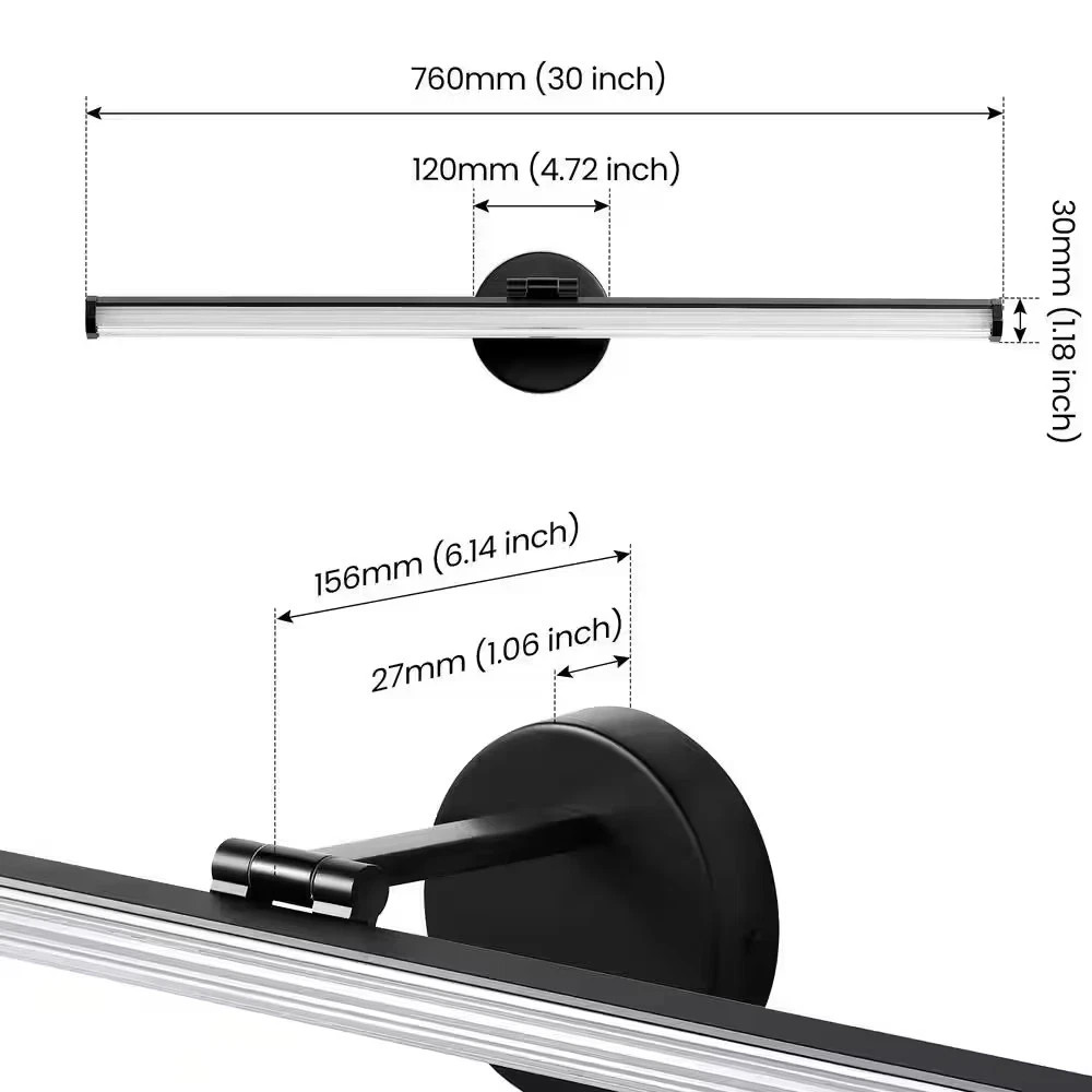 30 in. 1-Light Matte Black LED Vanity Light Bar 24-Watt Rotatable Bathroom Light