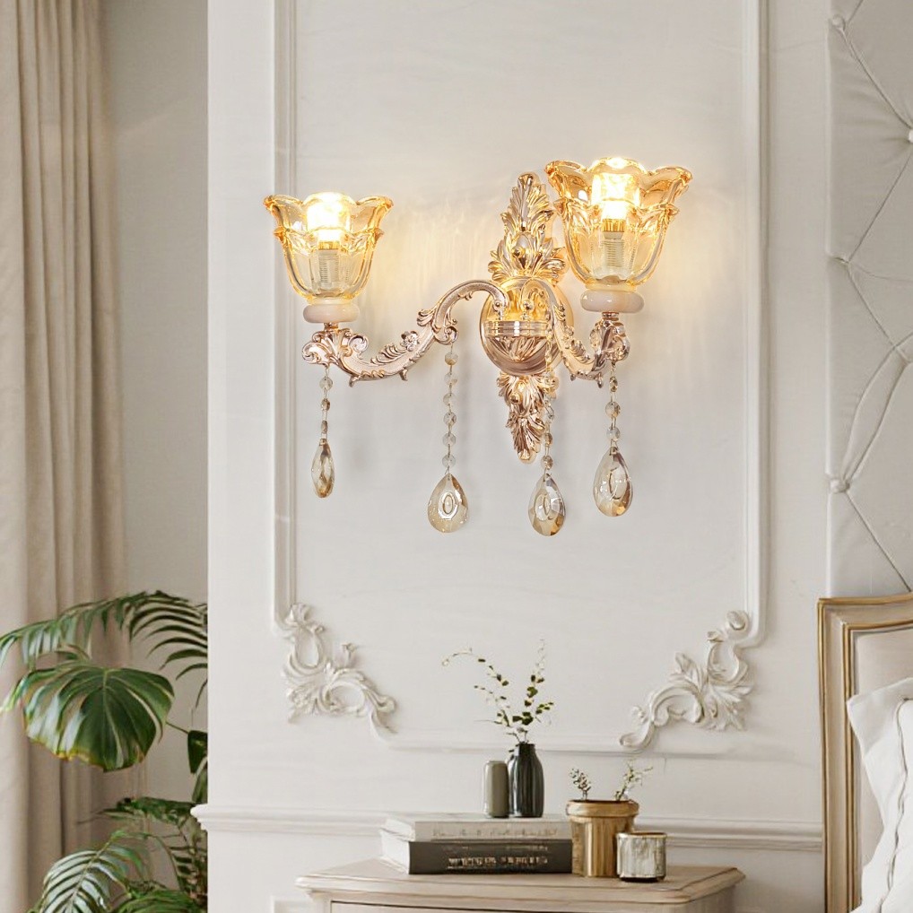 Gold Crystal Vintage Wall Sconces Indoor Light Fixture Bedroom Living Room Decor
