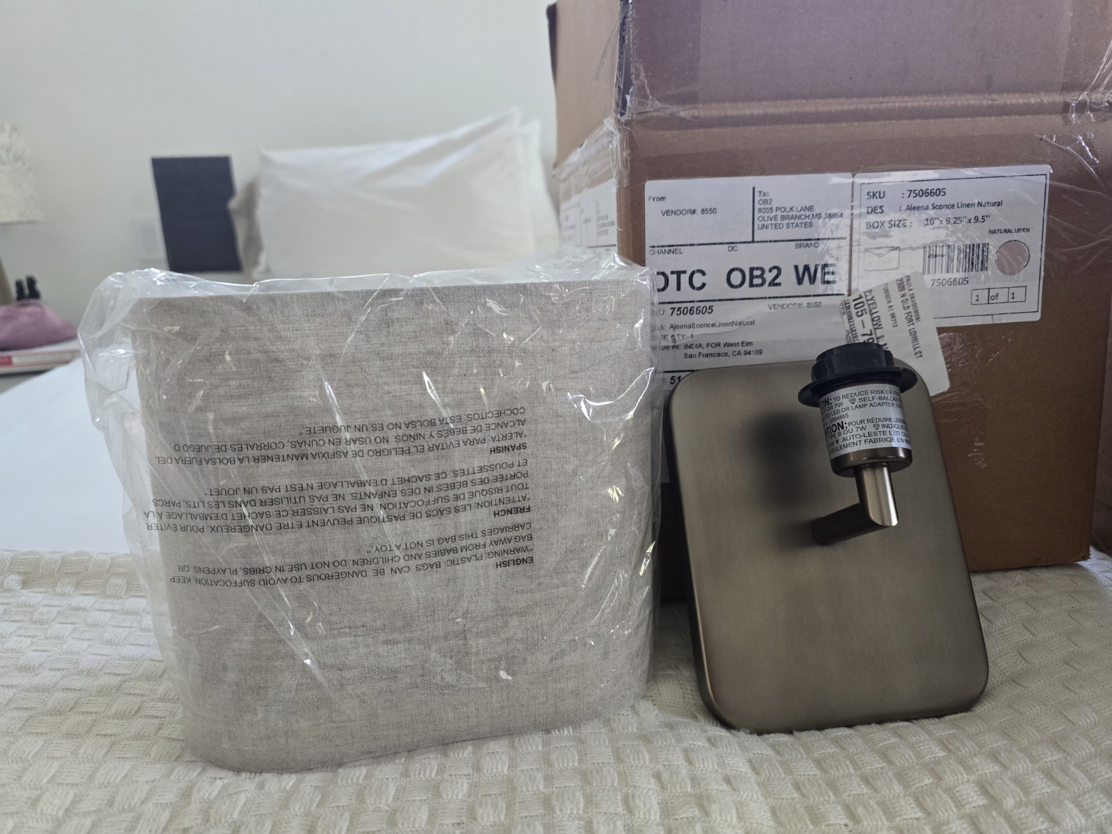 Aleena Sconce (10″) – Set of 2 – Bronze Base & Linen Shade – NEW – open box