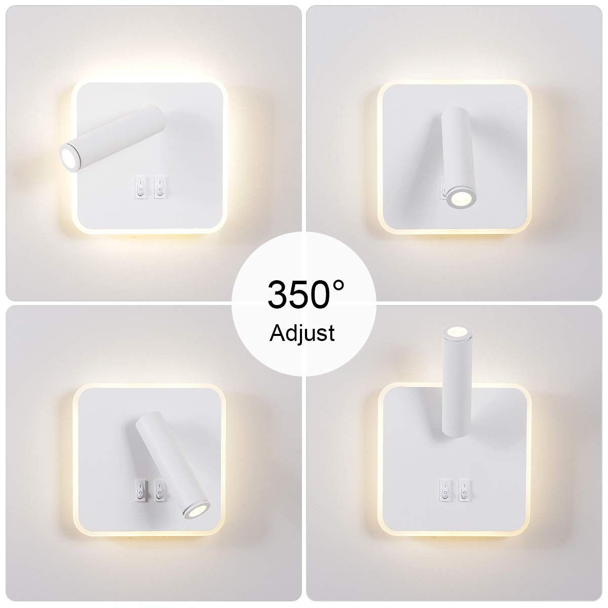 Modern Wall Light Fixture 8W Adjustable Bedside Sconce Lamp Warm White 3000K