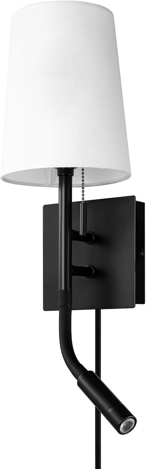 Plug In Hardwired Wall Sconce LED Reading Light USB A C Port Black Shade