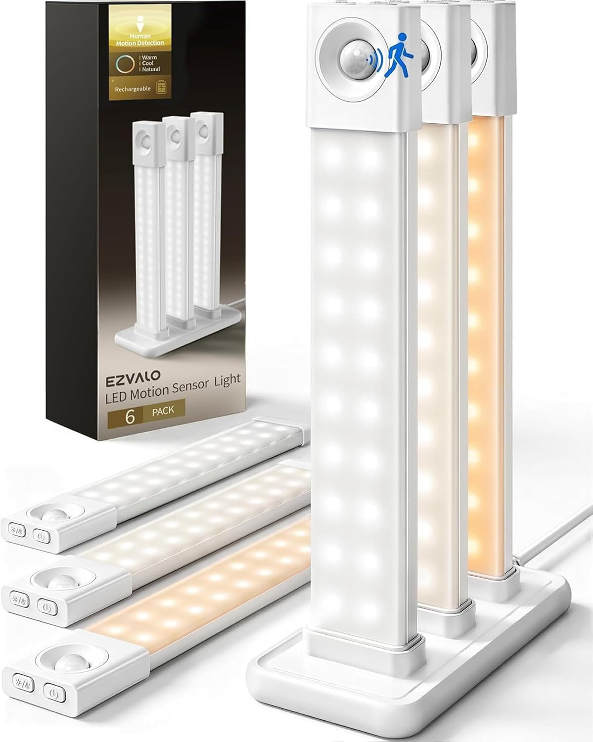 6 Pack 8 Inch under Cabinet Lighting with Charging Station, Rechargeable Motion