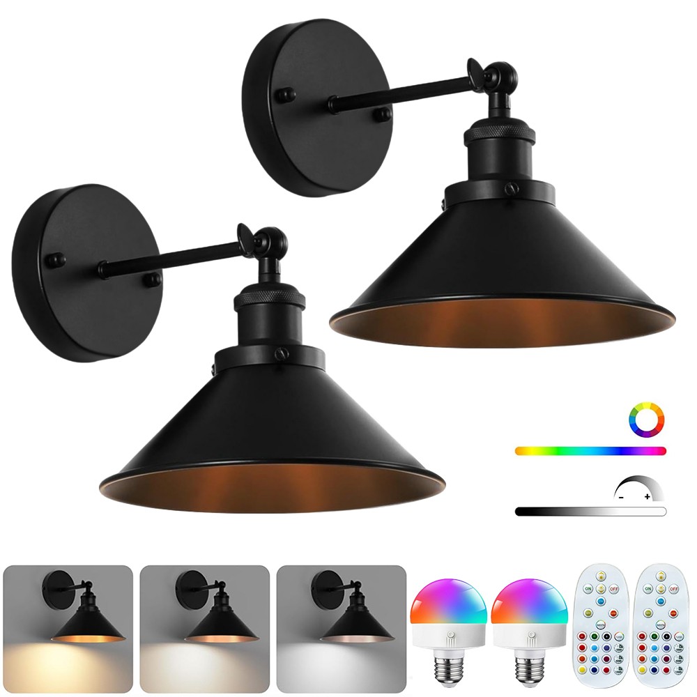 Set of 2 Battery Operated Wall Sconces with Remote Control Wireless Wall Light