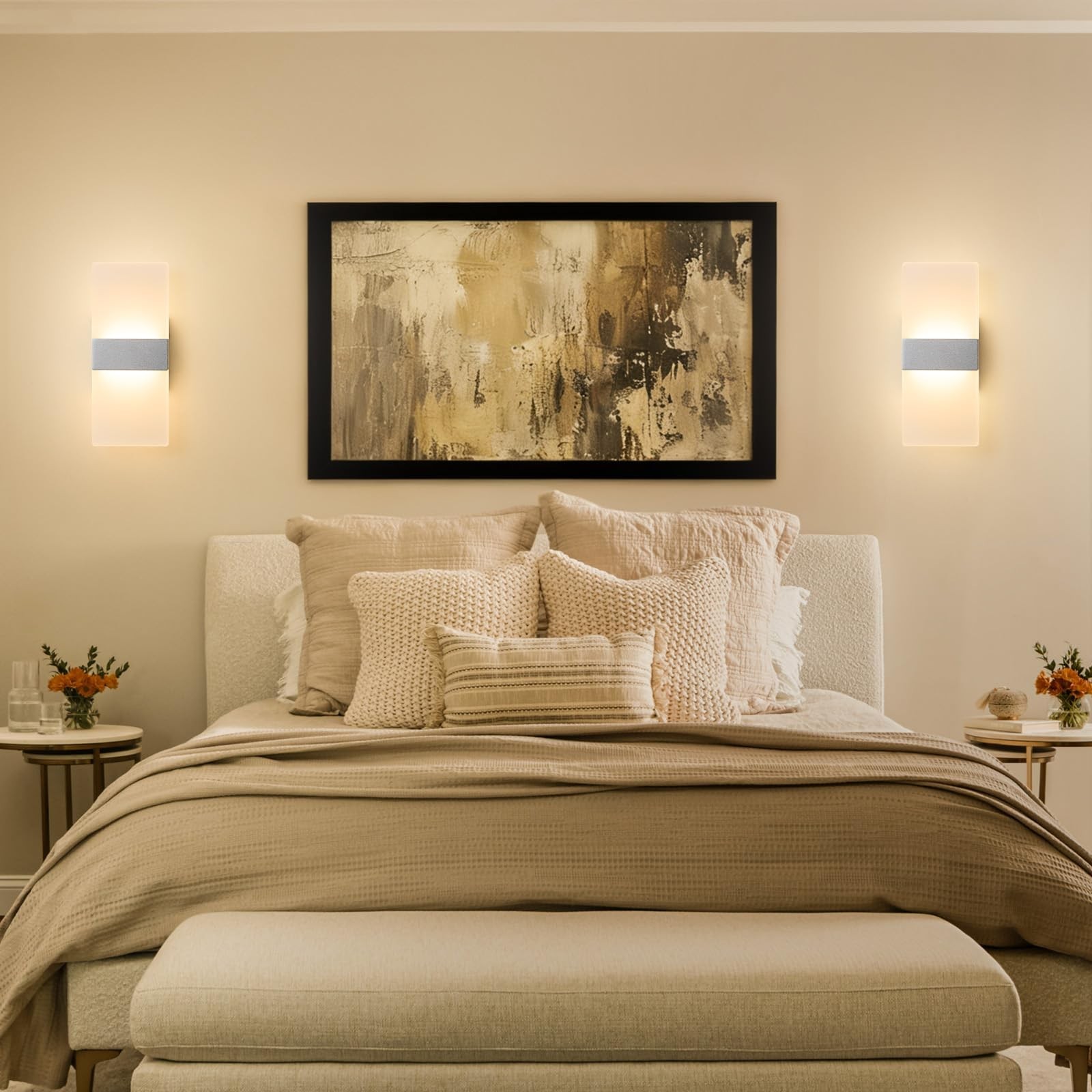 Dimmable LED Wall Sconces Set of 2, Adjustable 2700K-5000K, Hardwired Acrylic La