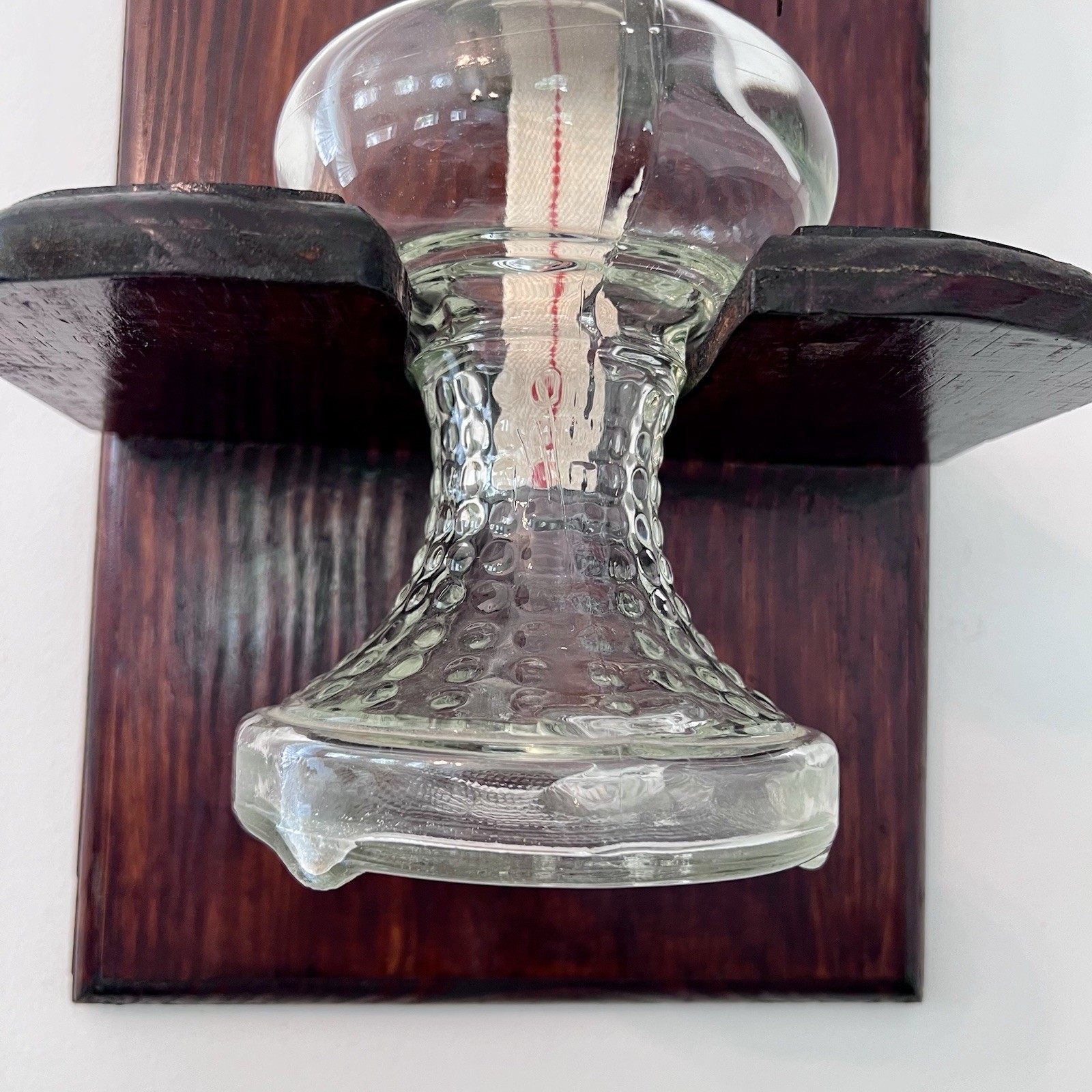 Vintage Wall-Mounted Oil Lamp Sconce | Etched Glass & Wood | Primitive Lighting