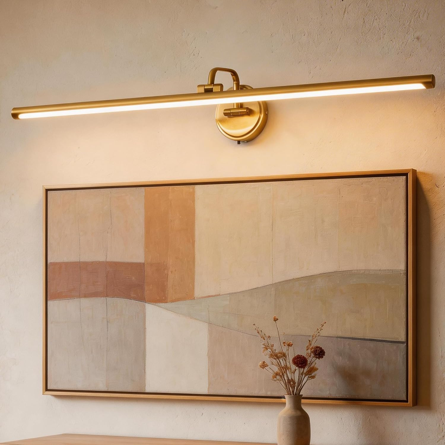 Hardwired Picture Light for Wall,39 Inch Modern Brass Dimmable Frame Light with