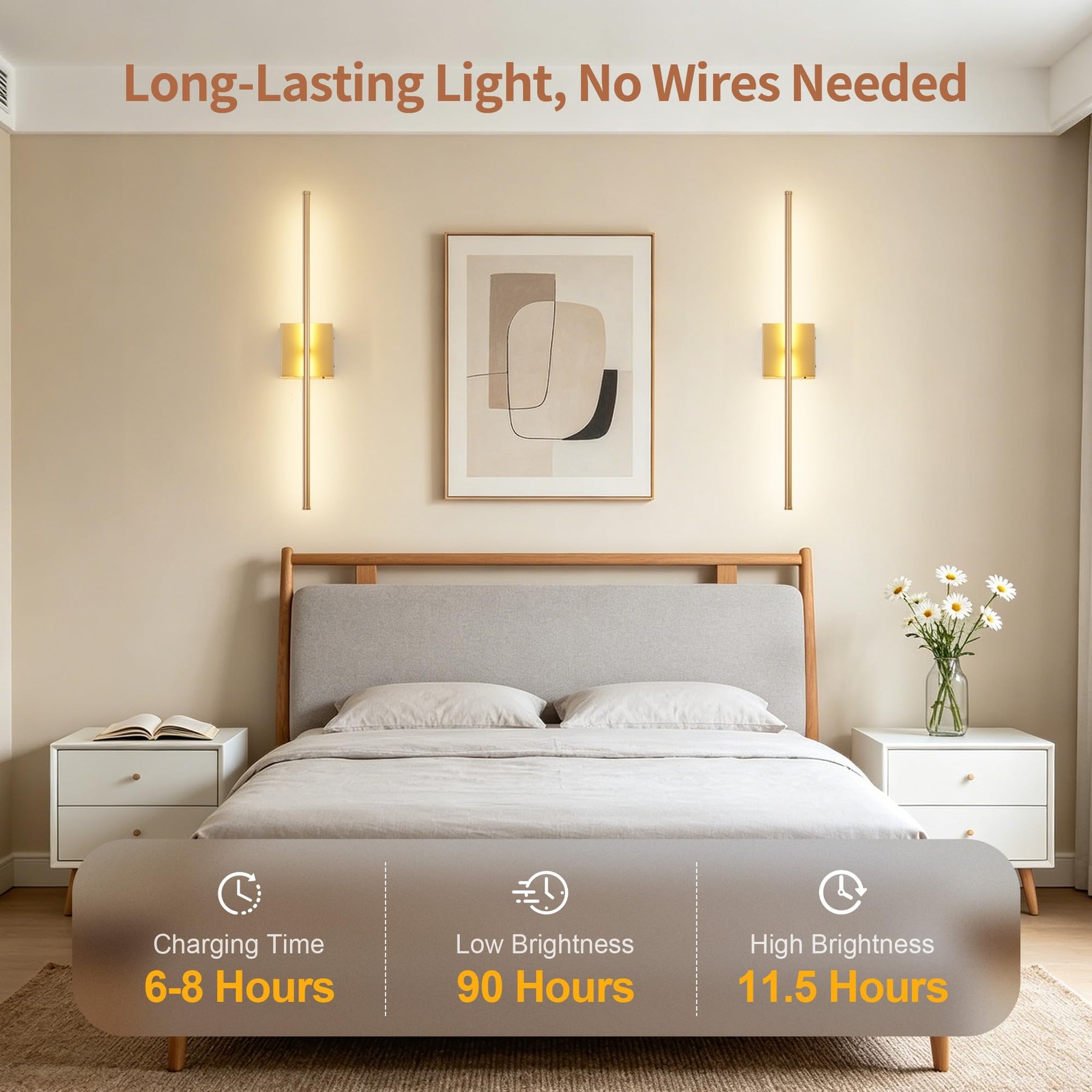 KARTOOSH 28.3 Inch Wall Sconces Battery Operated for Living inch, Gold