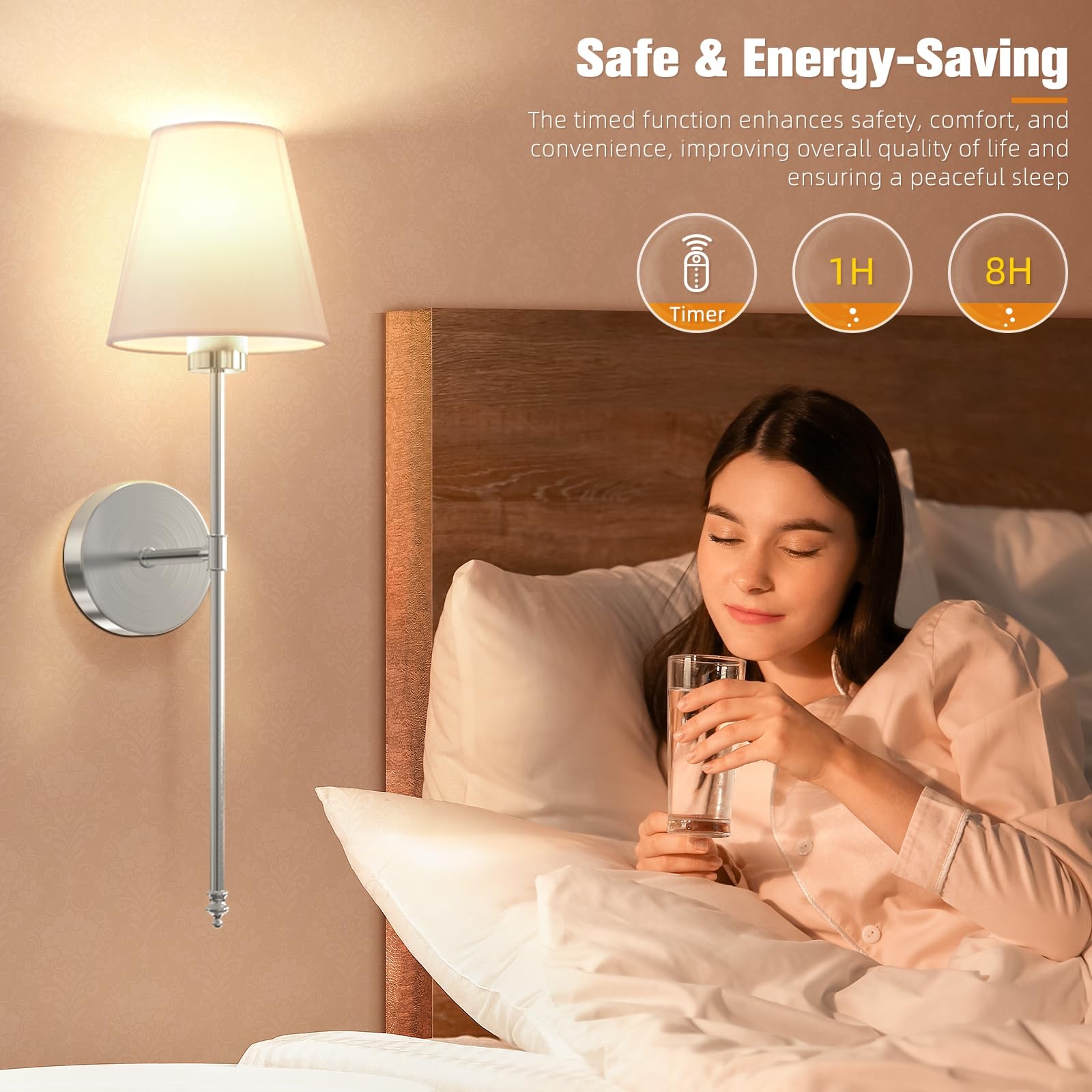 NIORSUN Battery Operated Wall Sconce Set of 2,Brushed Nickel Rechargeable Wall L