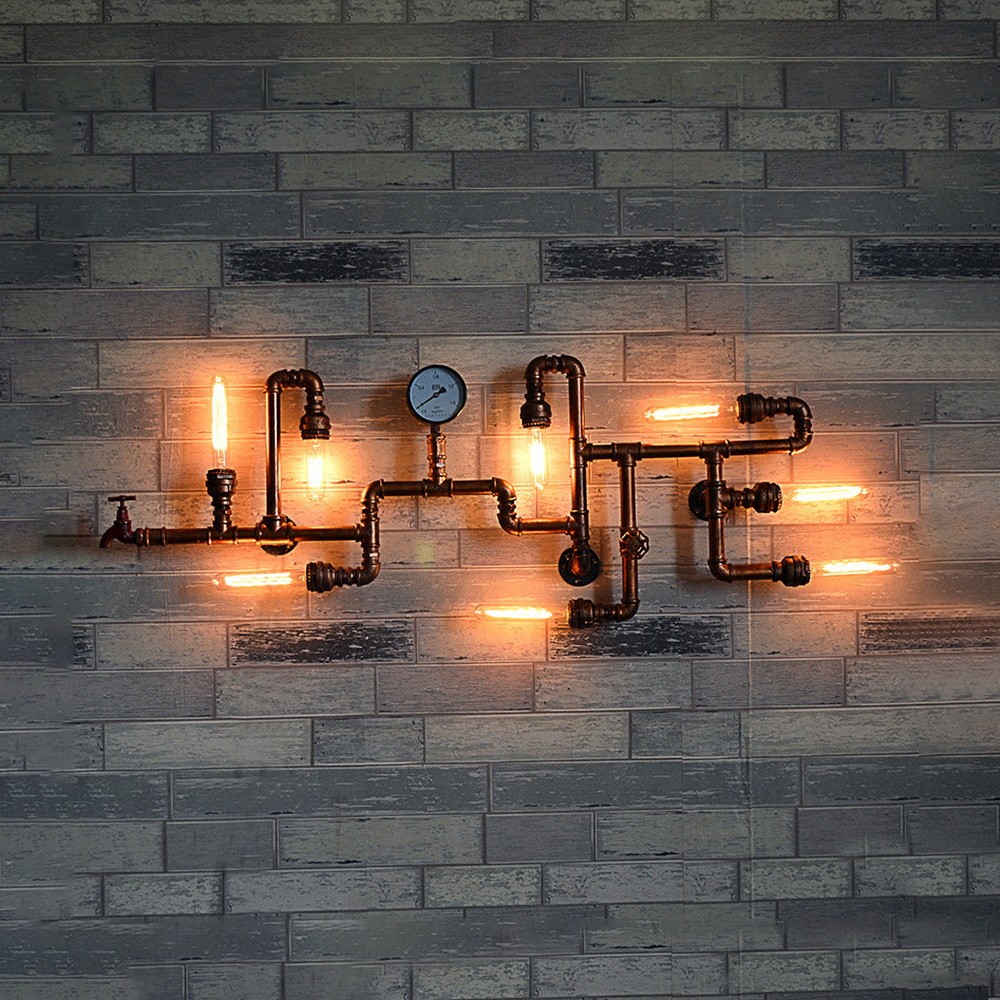 Antique Pipe Wall Sconce Light 8 Lights Wall Lamp Industrial Steampunk Lighting