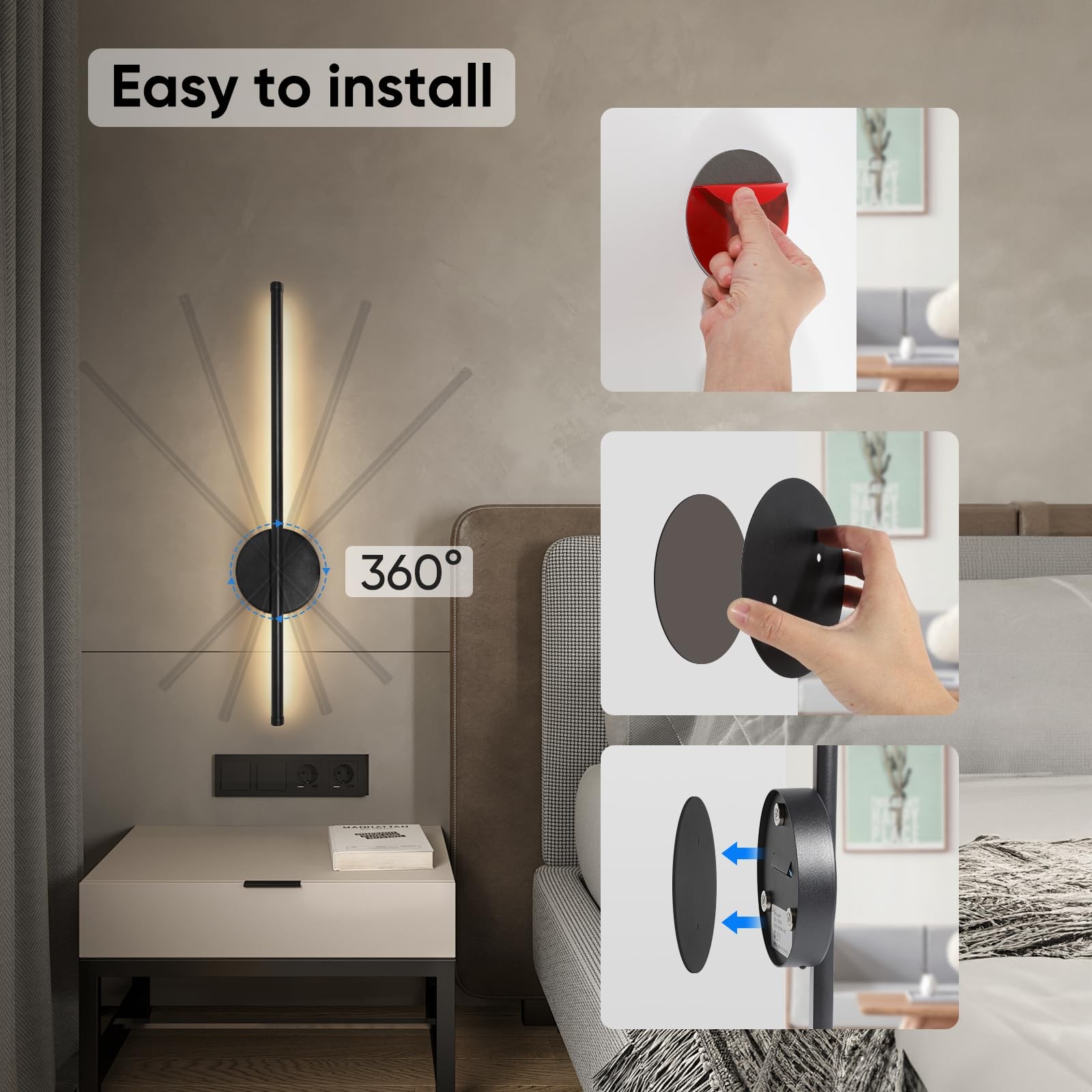Battery Operated Wall Sconces Set of Two, Wireless 24 Inch-2 Pack, Black