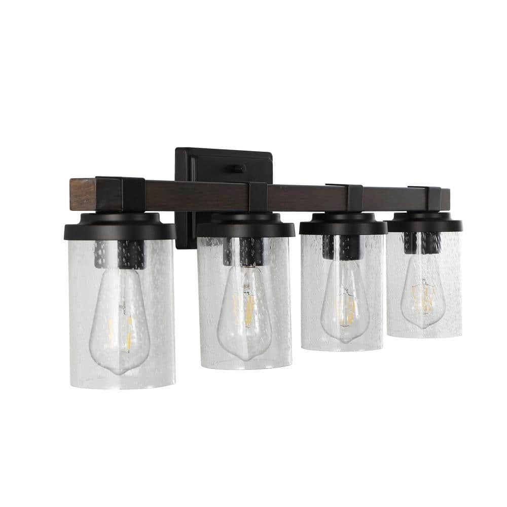JONATHAN Y 32 in. 4-Light Oil Rubbed Bronze Rustic Farmhouse Vanity Light w/ LED