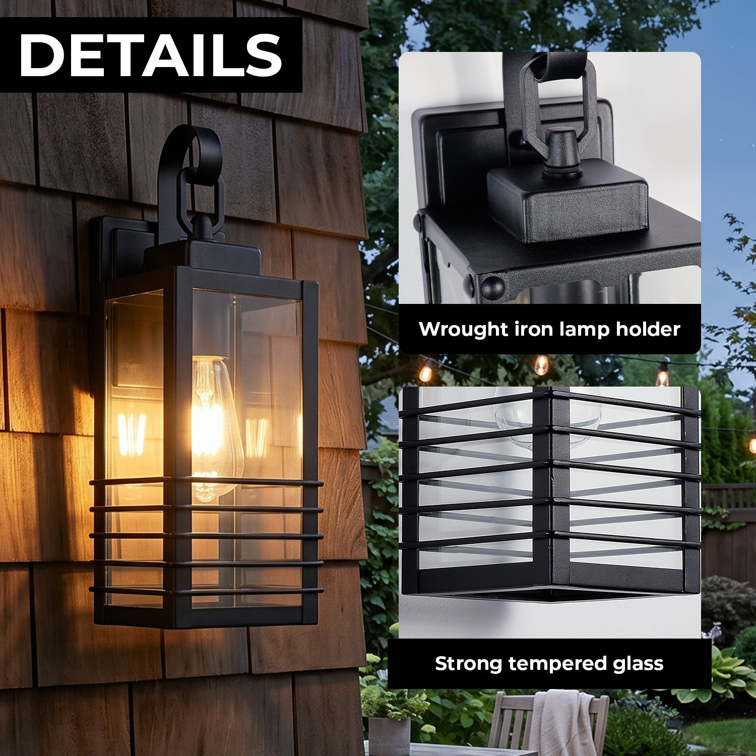 2 Pack 15″ Outdoor Porch Wall Light Modern Exterior Glass Lantern Sconce Fixture