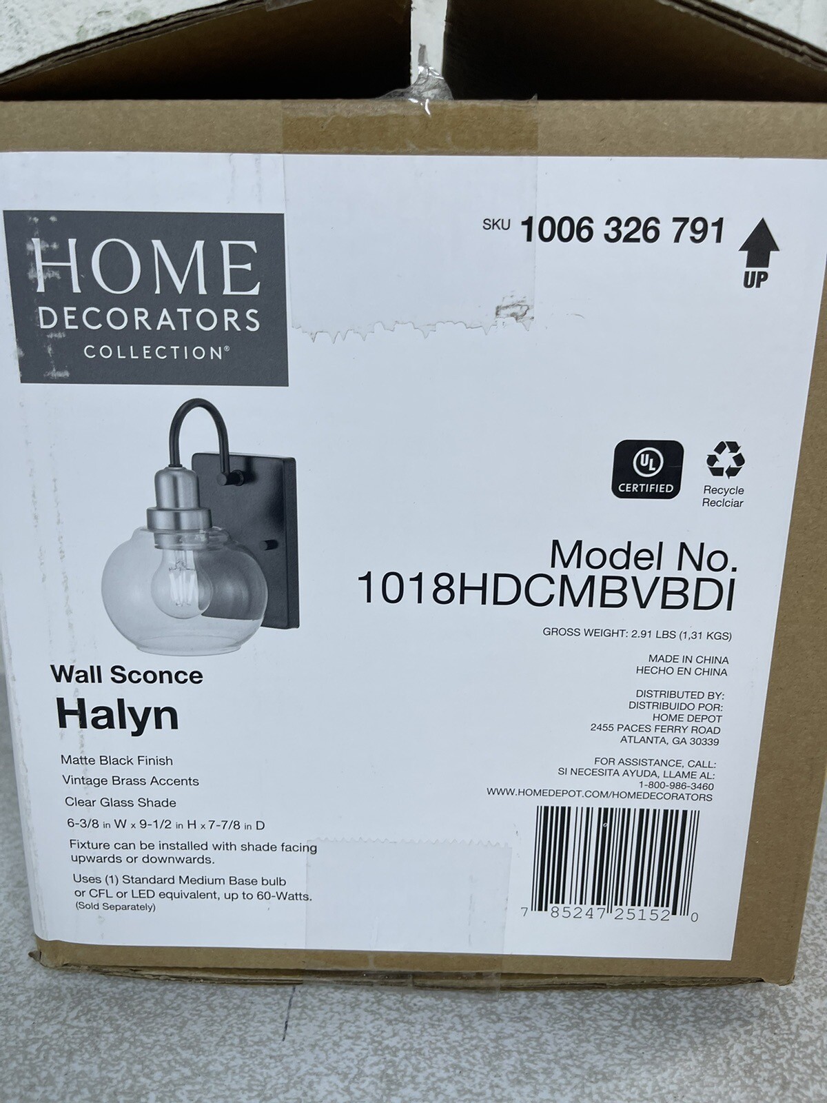 Home Decorators Halyn 4.5 in 1-Light Industrial Black Indoor Wall Sconce