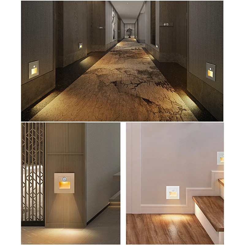 Infrared Motion Sensor Stair Lights Indoor Outdoor Stair Step Wall Lamp 3W Reces