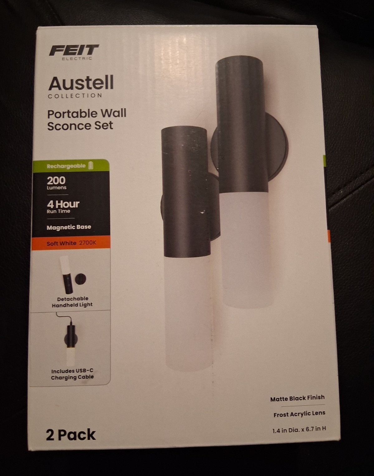 Feit Electric Austell Portable LED Wall Sconce 2-Pack Rechargeable 200lm 2700K