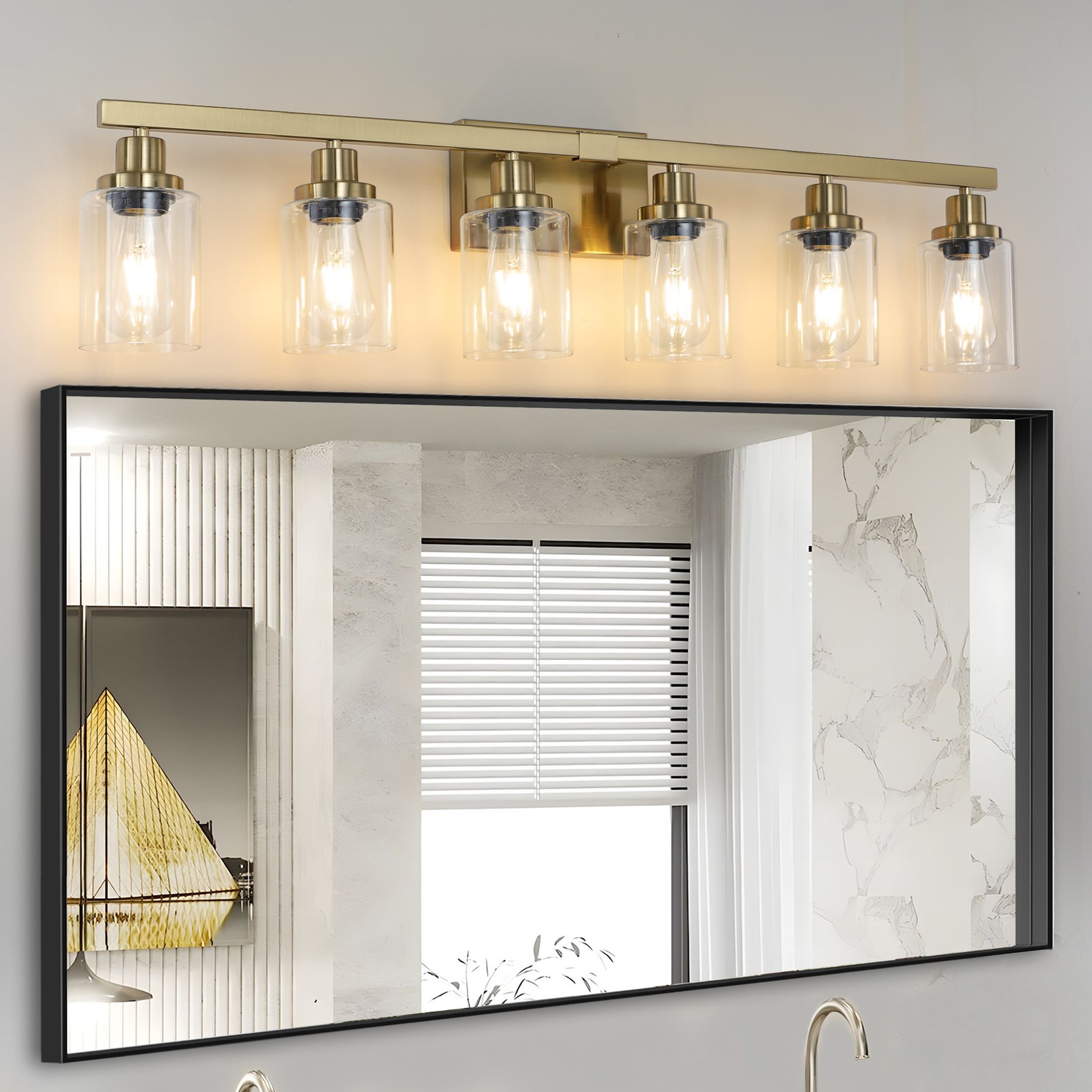 37″ 6 Lights Modern Vanity Light Bathroom Mirror LED Gold Wall Lamp Fixture UL