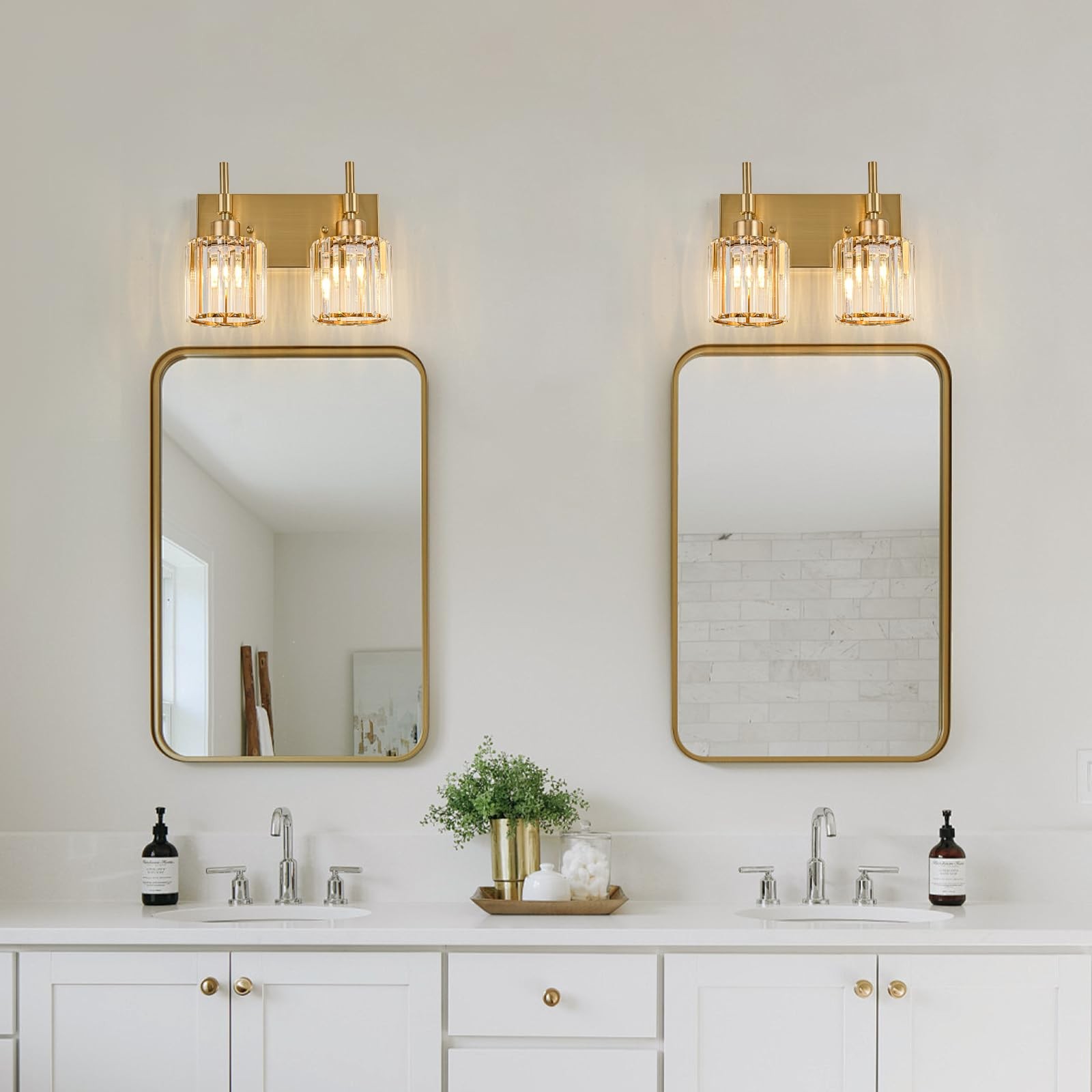 2 Light Modern Crystal Gold Vanity Light Fixtures for Bathroom Over Mirror