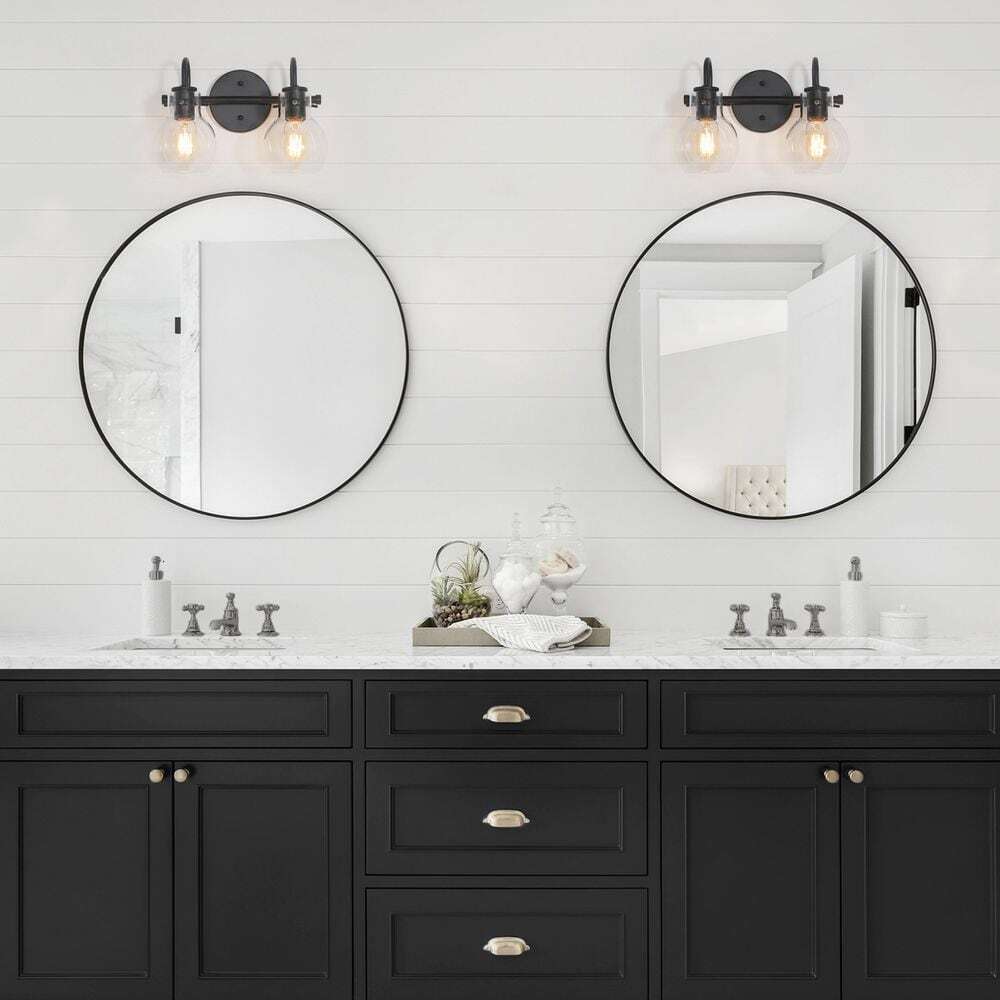 LNC 13 in 2-Light Modern Farmhouse Black Vanity Light Wall Sconce w Glass Shades