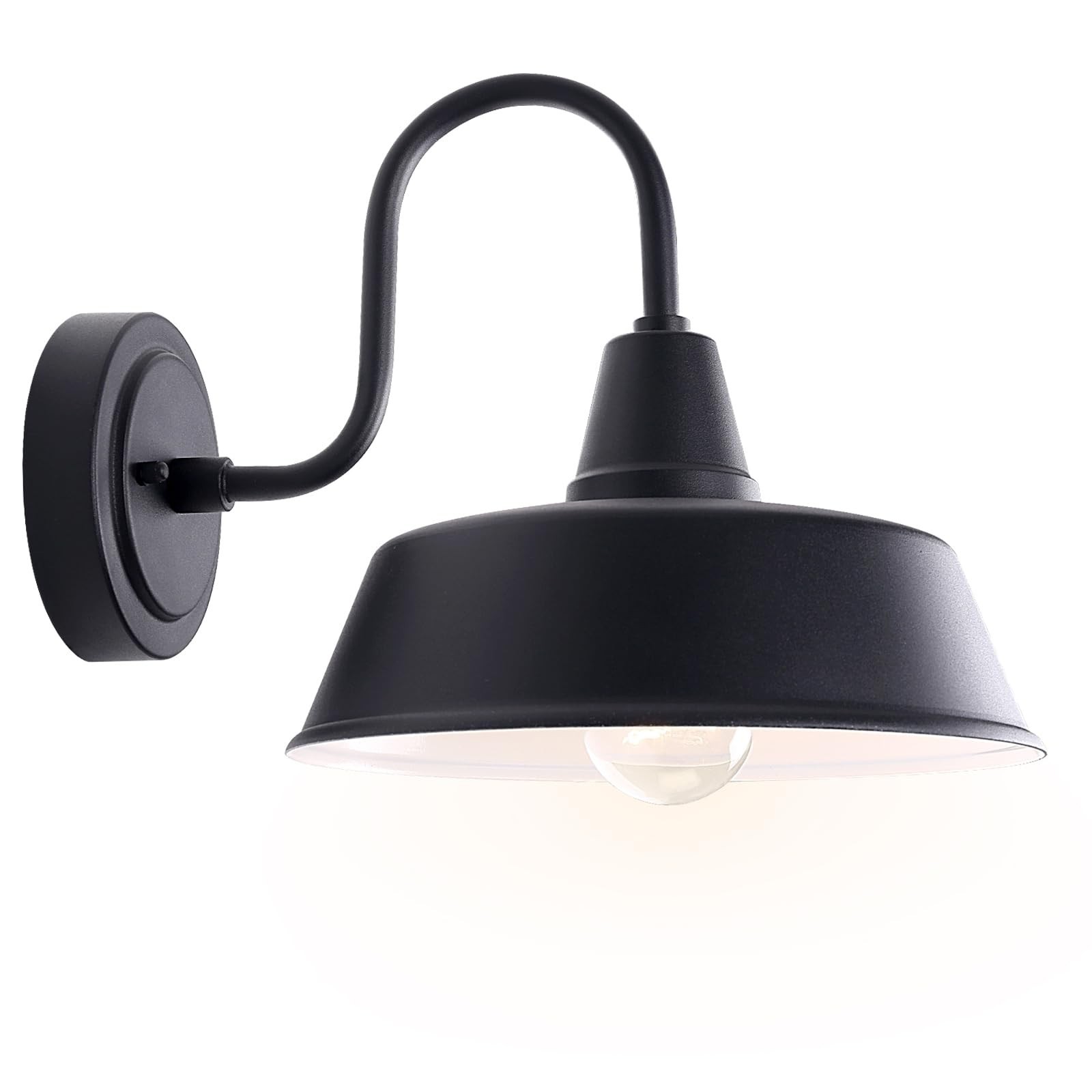 Matte Black Outdoor Gooseneck Barn Light for Porch, 10 Inch Dome Farmhouse Ex…