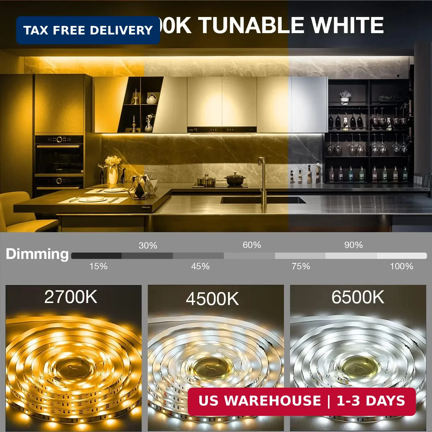 DAYBETTER Under Cabinet Lights, 6 PCS Under Cabinet Lighting with Remote, Dimmab