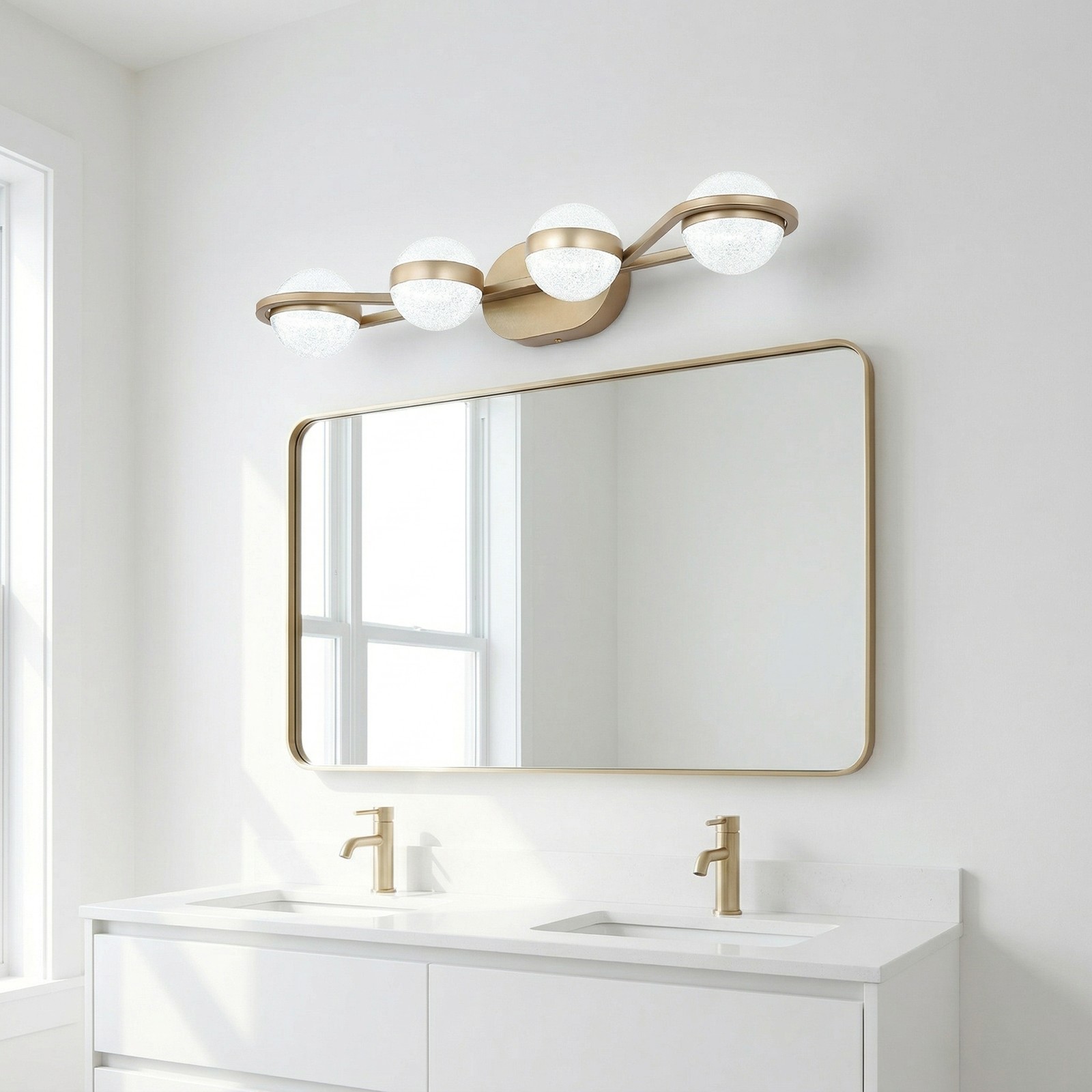 Modern 30» LED Vanity Light 4 Lights Gold Bathroom Wall Fixture Acrylic Shade