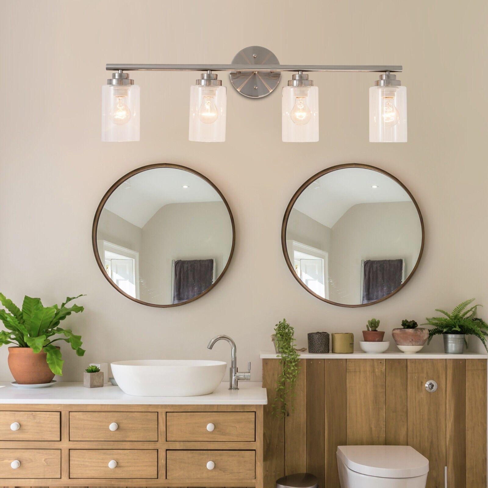 Silver Vanity Wall Lamp Bathroom Wall Light Over Mirror 4-Light Wall Sconces