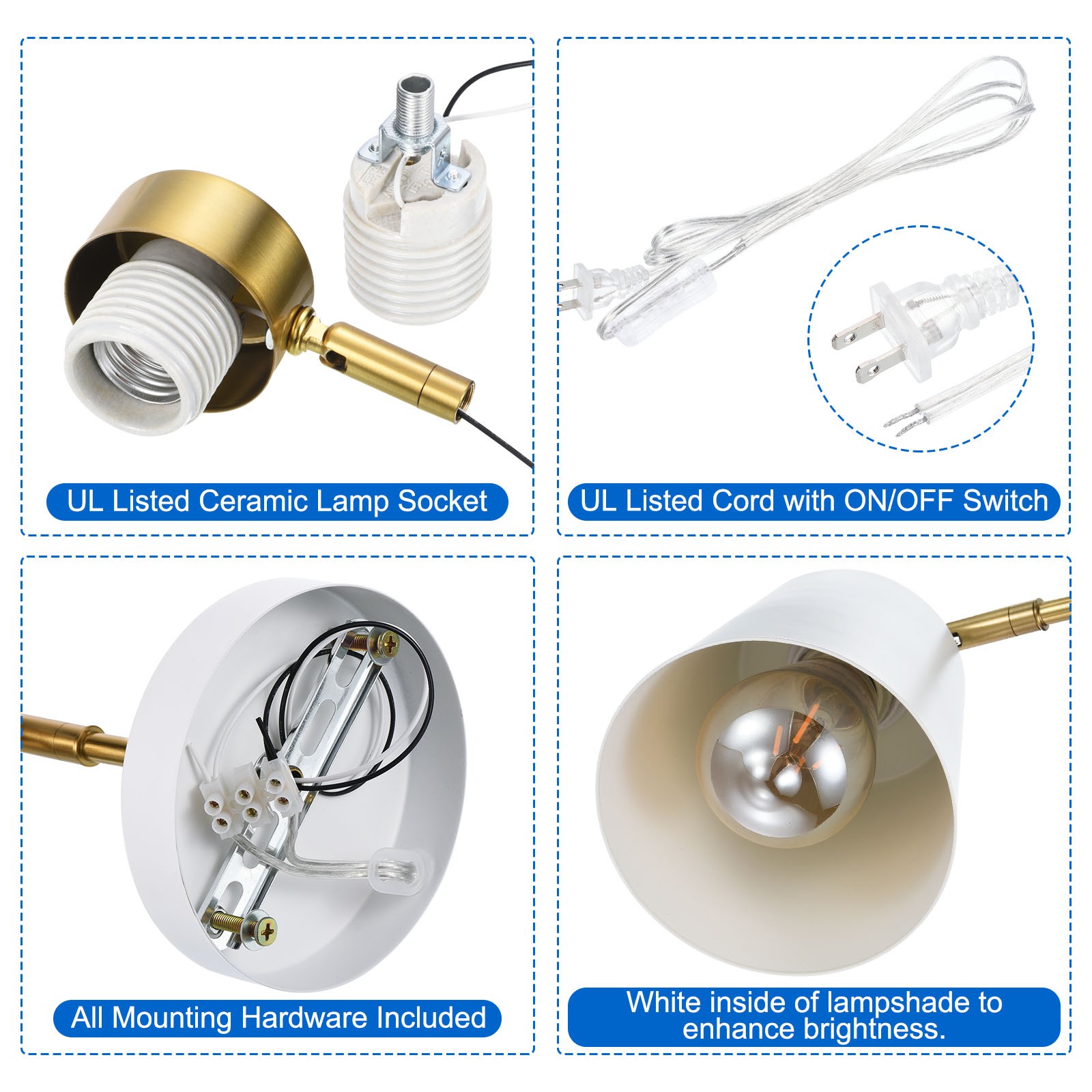 2Pack Plug in Wall Sconces with Plug-in Cord On/Off Switch for Bedside White