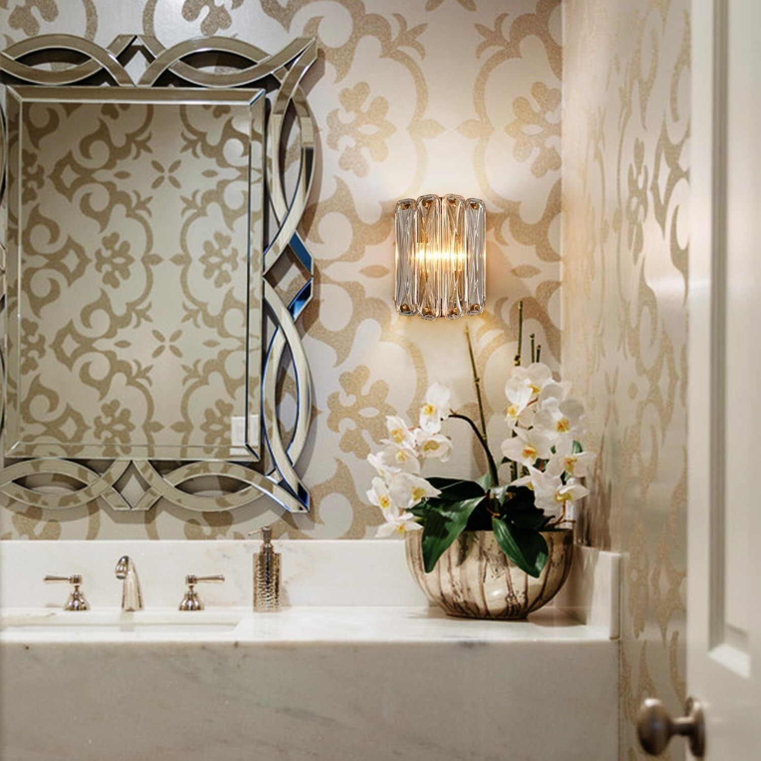 2-Light Modern Crystal Wall Sconce Light Fixture Gold Sconces Wall Lighting