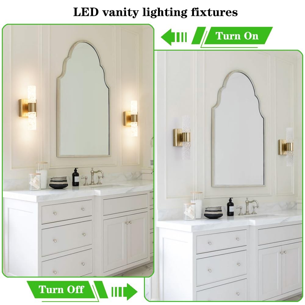 Ditoon Crystal LED Wall Sconces Set 2, Brushed Gold Bathroom Light Fixtures