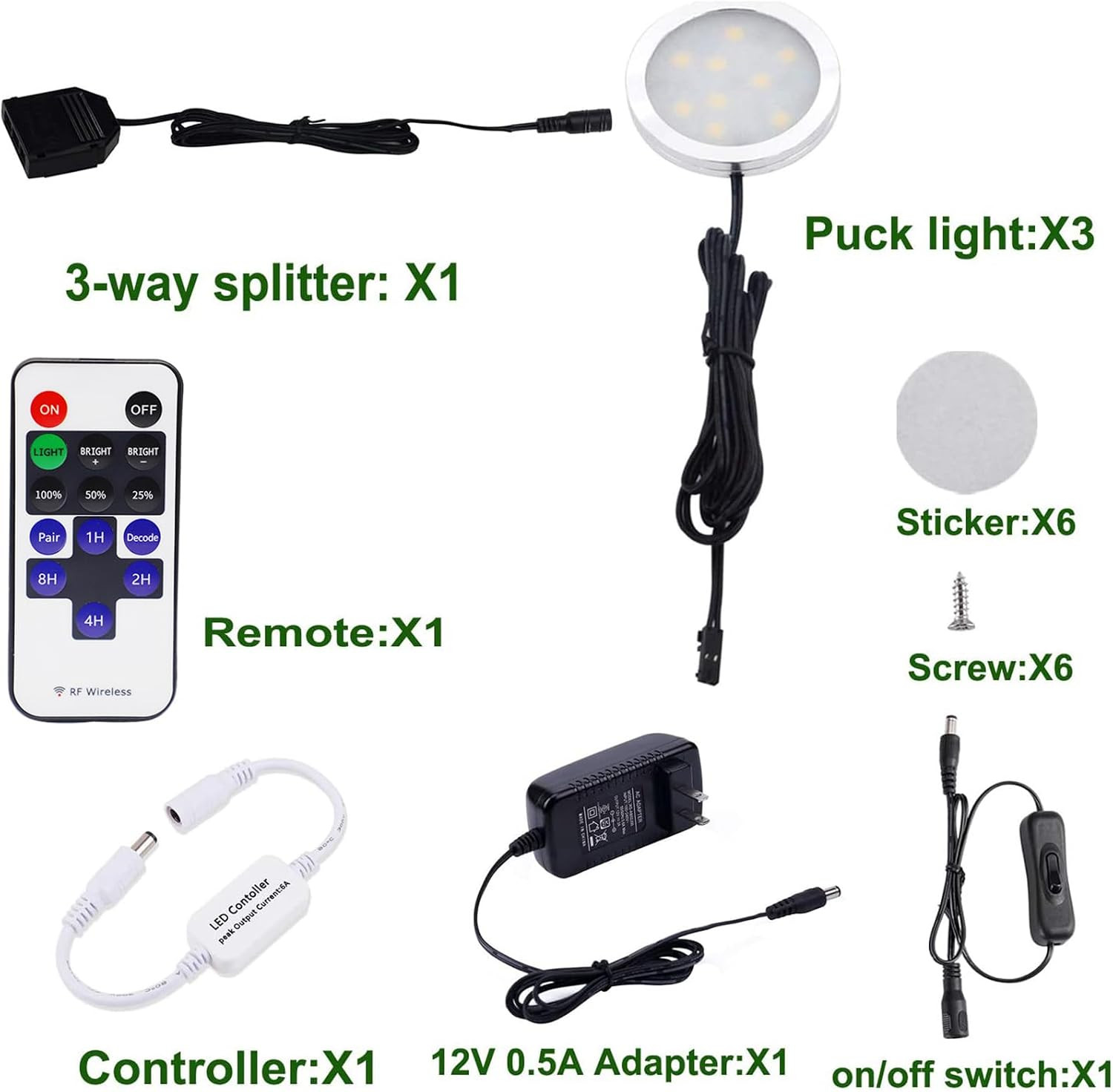 AIBOO Dimmable LED under Cabinet Puck Lights 3 Lamps Kit with RF Remote Control