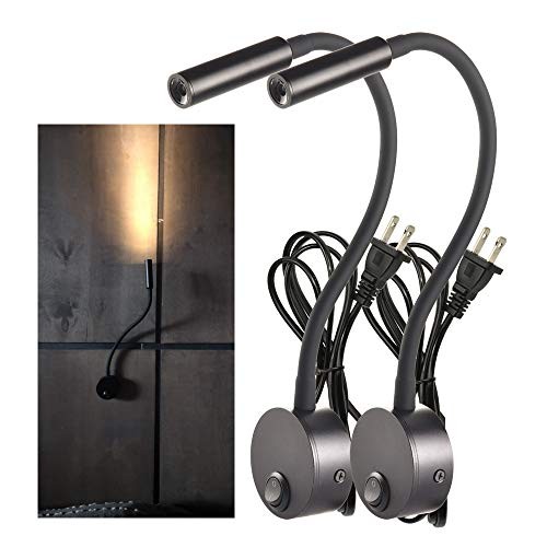 2 Pack Corded Wall Mount Lamp Reading Wall 2pcs Warm White 3000K Black Body