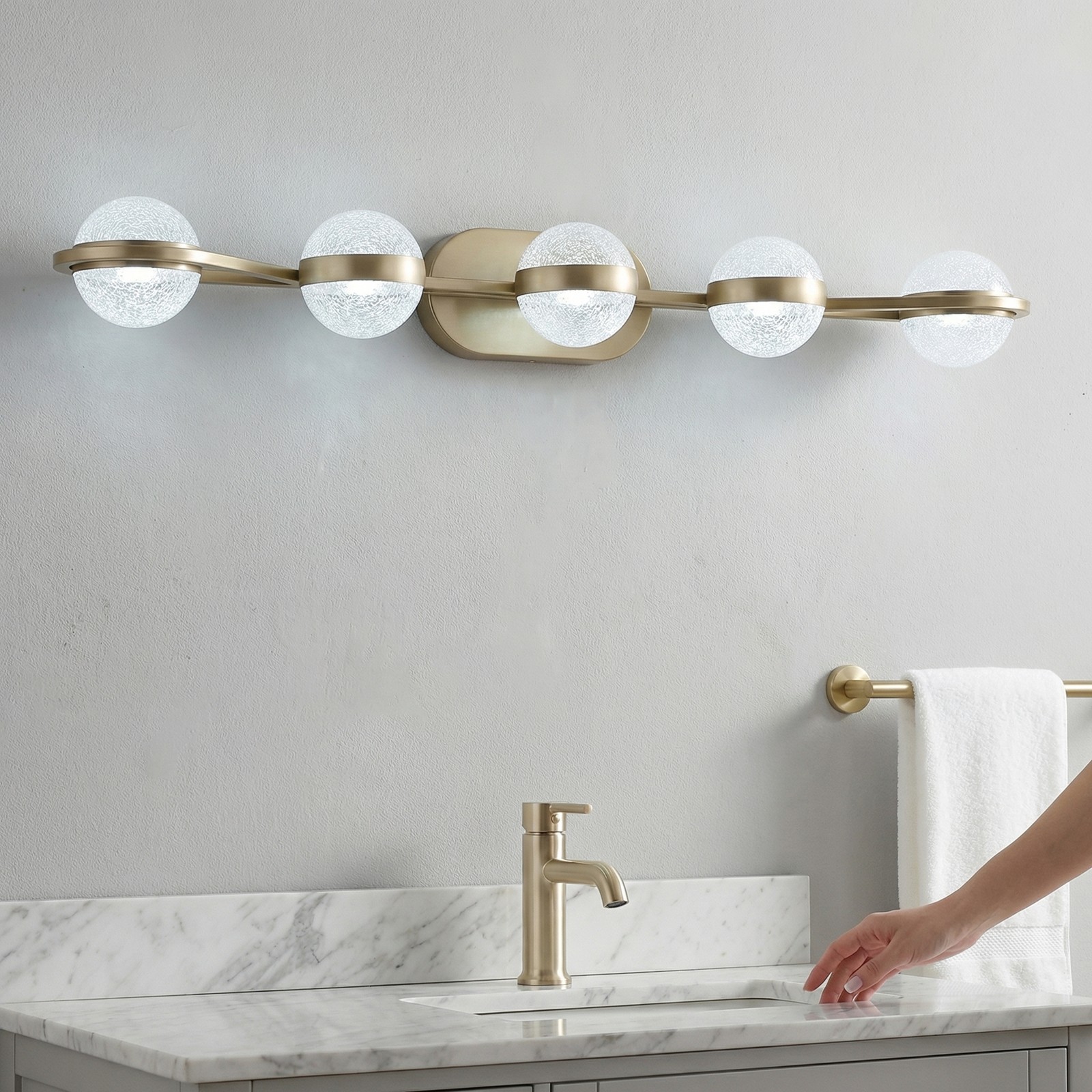 35» Vanity Light 5 Lights Acrylic Shade for Bathroom Mirror Wall Gold Fixture