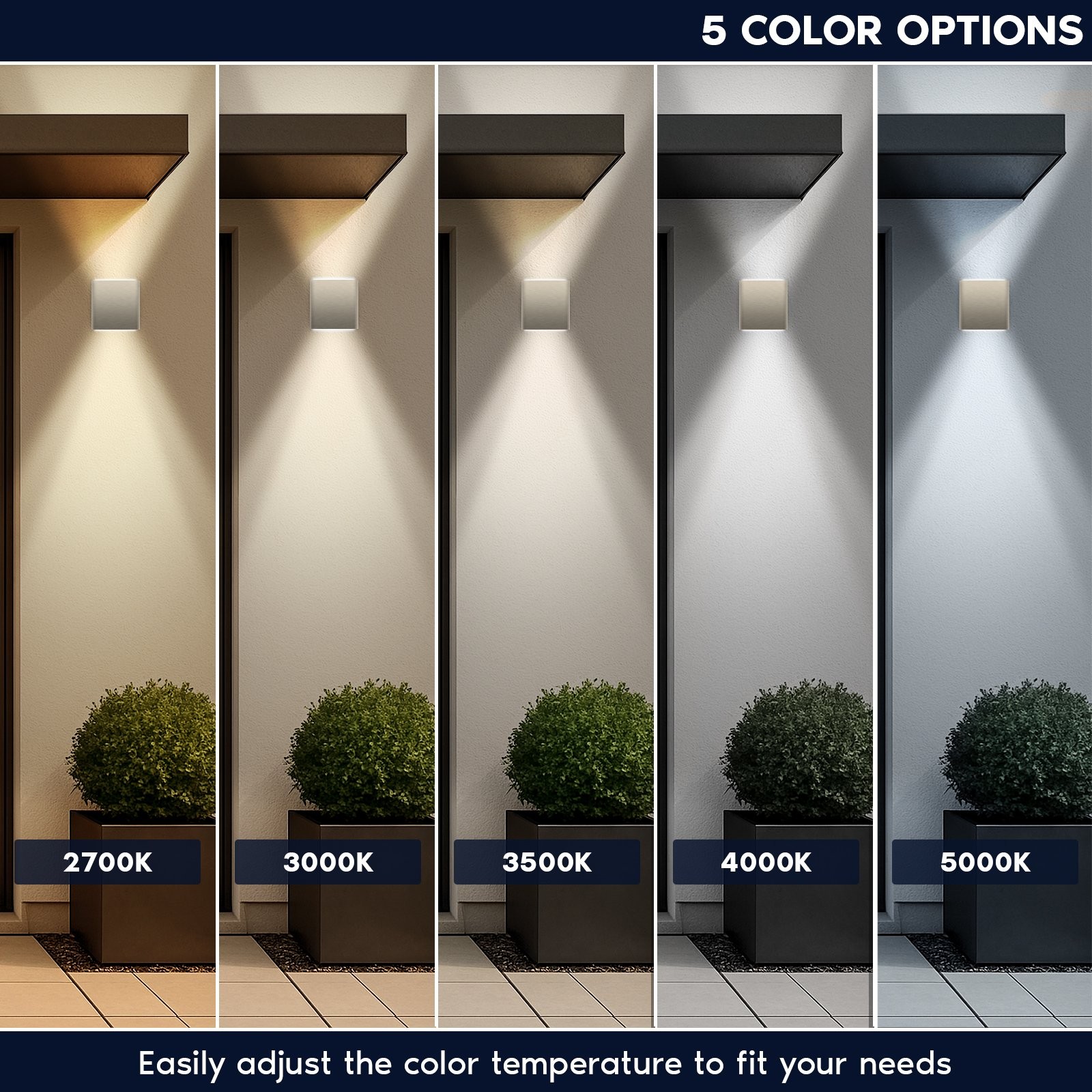 Luxrite 5″ LED Up and Down Wall Light, 5CCT, IP65, Brushed Nickel, 18W, 1500LM