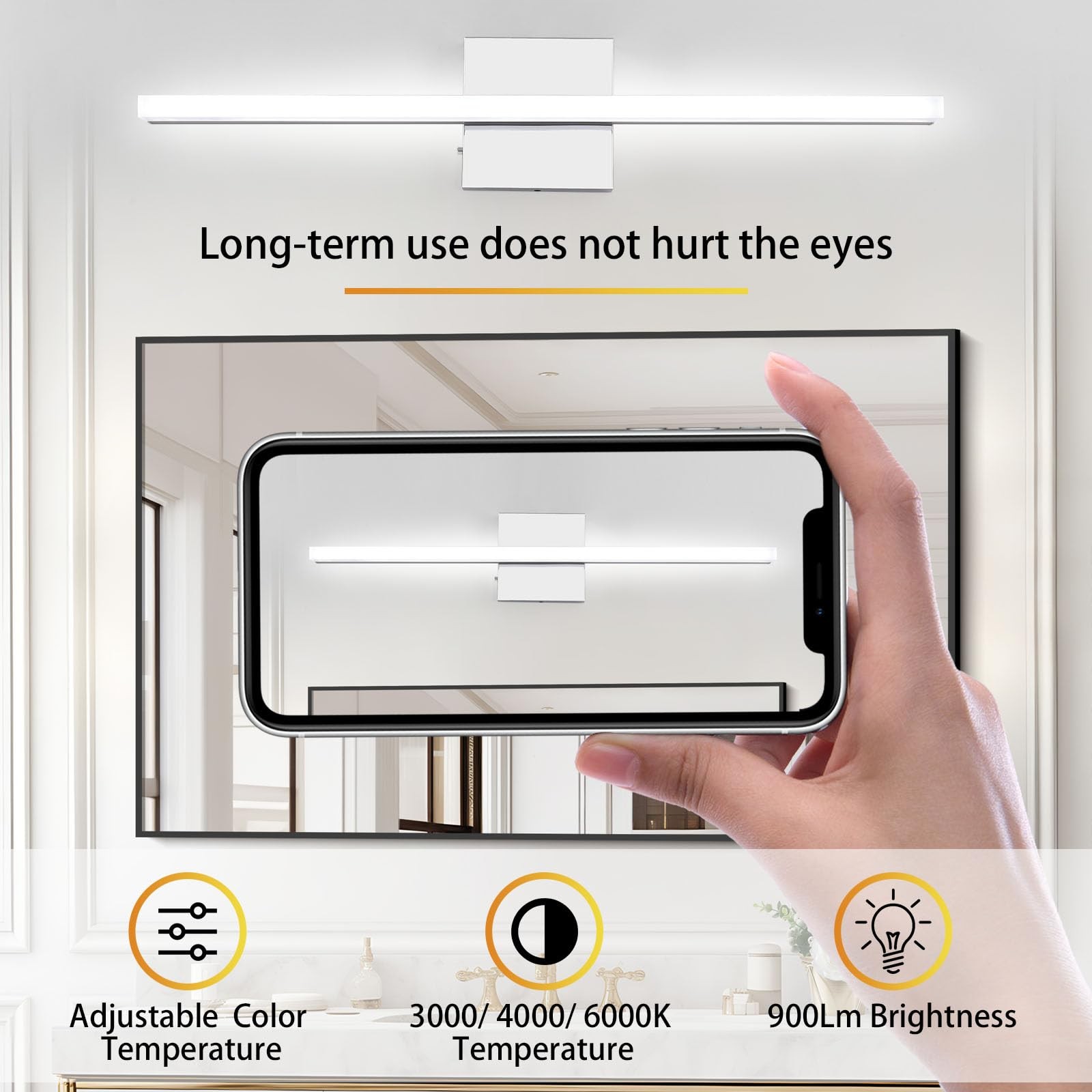 16 Inch Chrome LED Bathroom Vanity Light Bar 3 Color Temperature Over Mirror