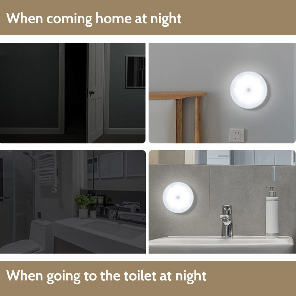 Led Motion Sensor Light USB Rechargeable PIR Wall Cabinet Stair Night Light Lamp