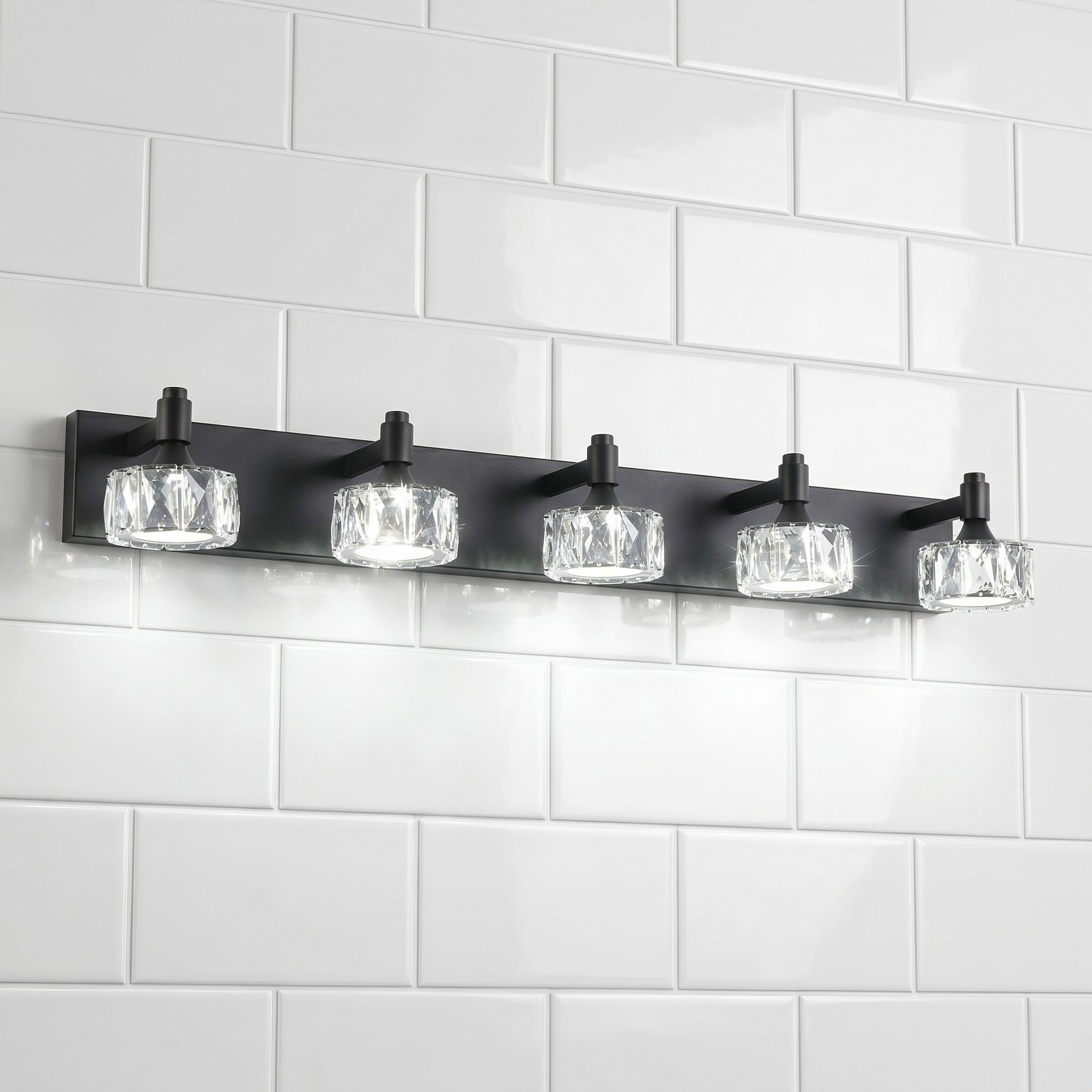 36» Vanity Light 5 Lights LED Bathroom Mirror Wall Sconce Fixture Crystal Shade
