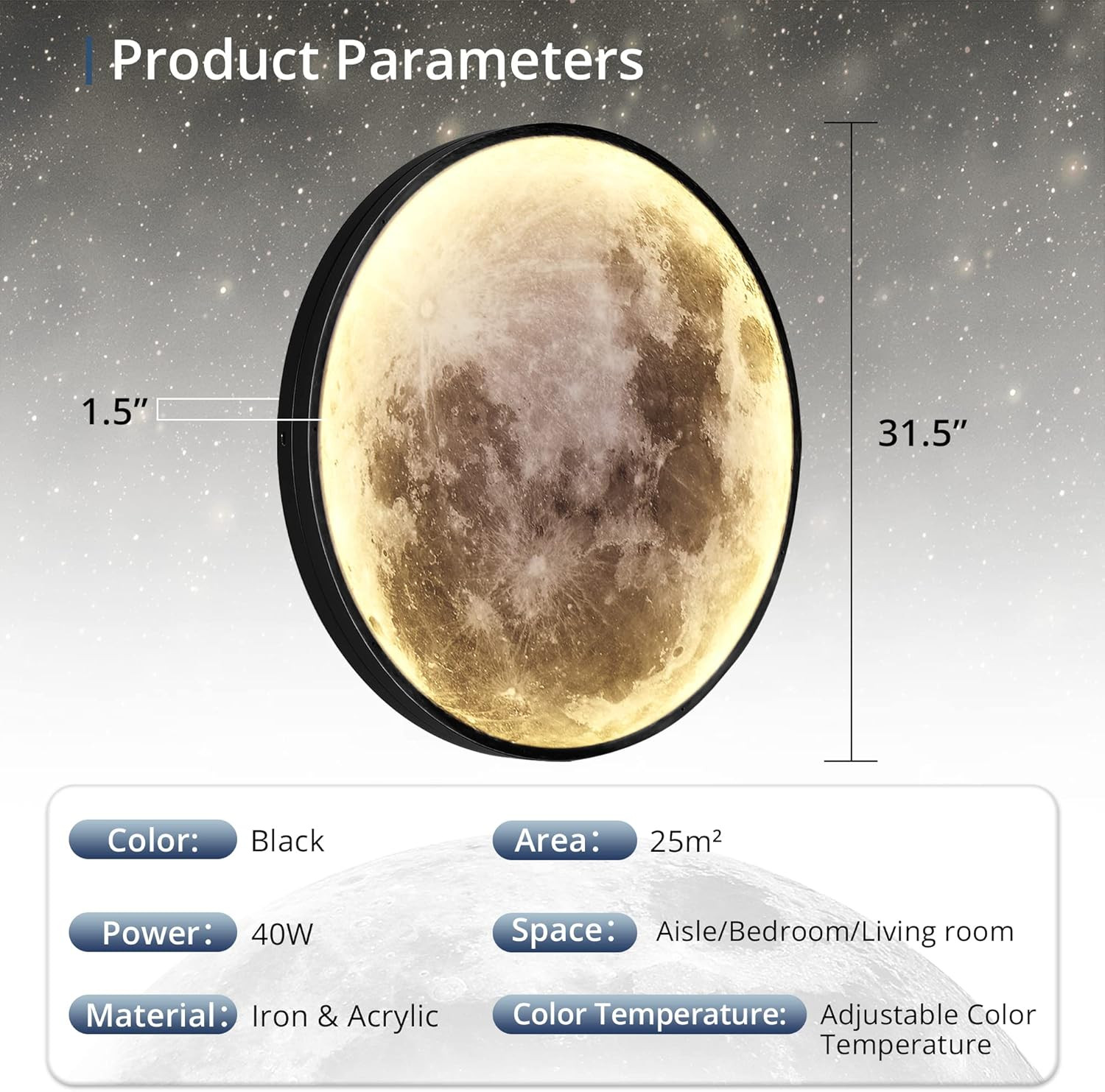 Dimmable Moon Wall Light 31.5 Inch Wall Lights with Remote Control Plug-In Moder
