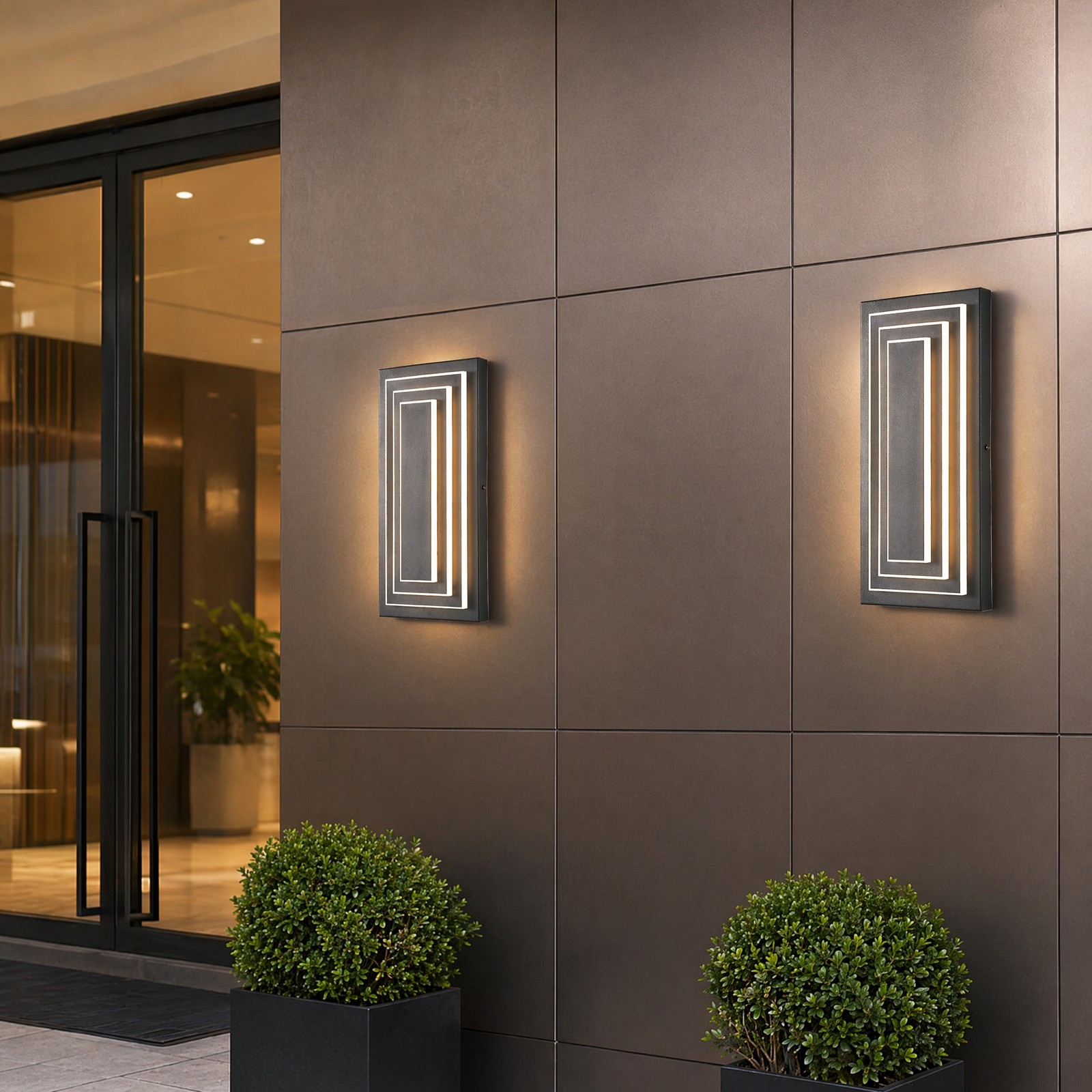 2 Pack 16″ Modern Outdoor LED Wall Light 3-Tier Exterior Sconce Porch Fixture