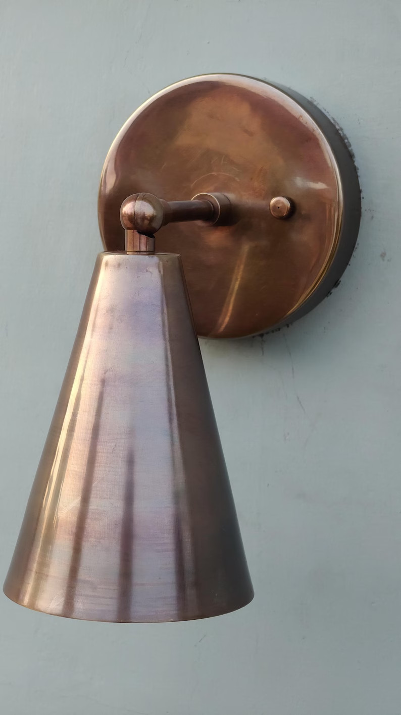 Handmade Brass Cone Wall Sconce: Mid Century Modern Italian Lighting