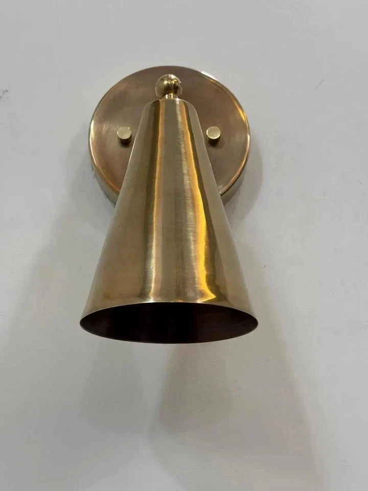 Antique Brass Cone Wall Sconce Light | Mid Century Modern Italian Lamp