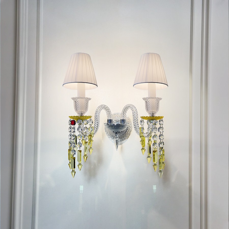 Luxury Decorative Wall Sconce Lamps Yellow Transparent Crystal Wall Lamp-2 Light