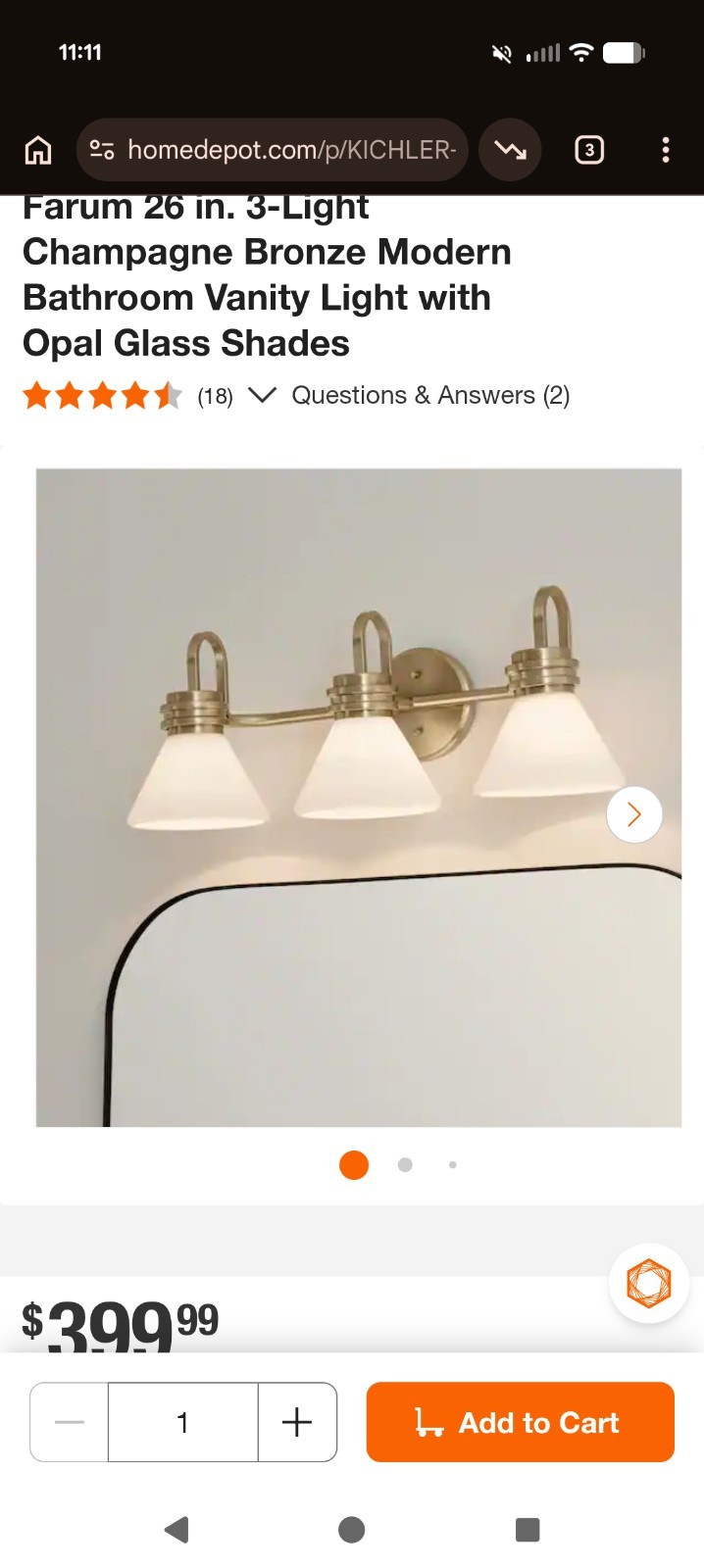 KICHLER 55155 Farum 26 in. 3-Light Champagne Bronze Modern Bathroom Vanity Light