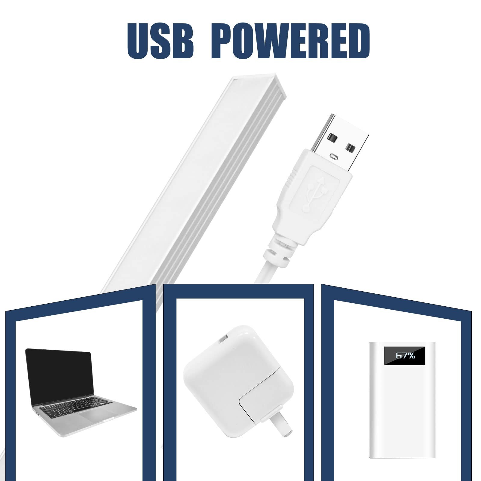 Light USB Powered Under Cabinet Lighting 12″ Tool-Free Mount Dimmable LED Strip