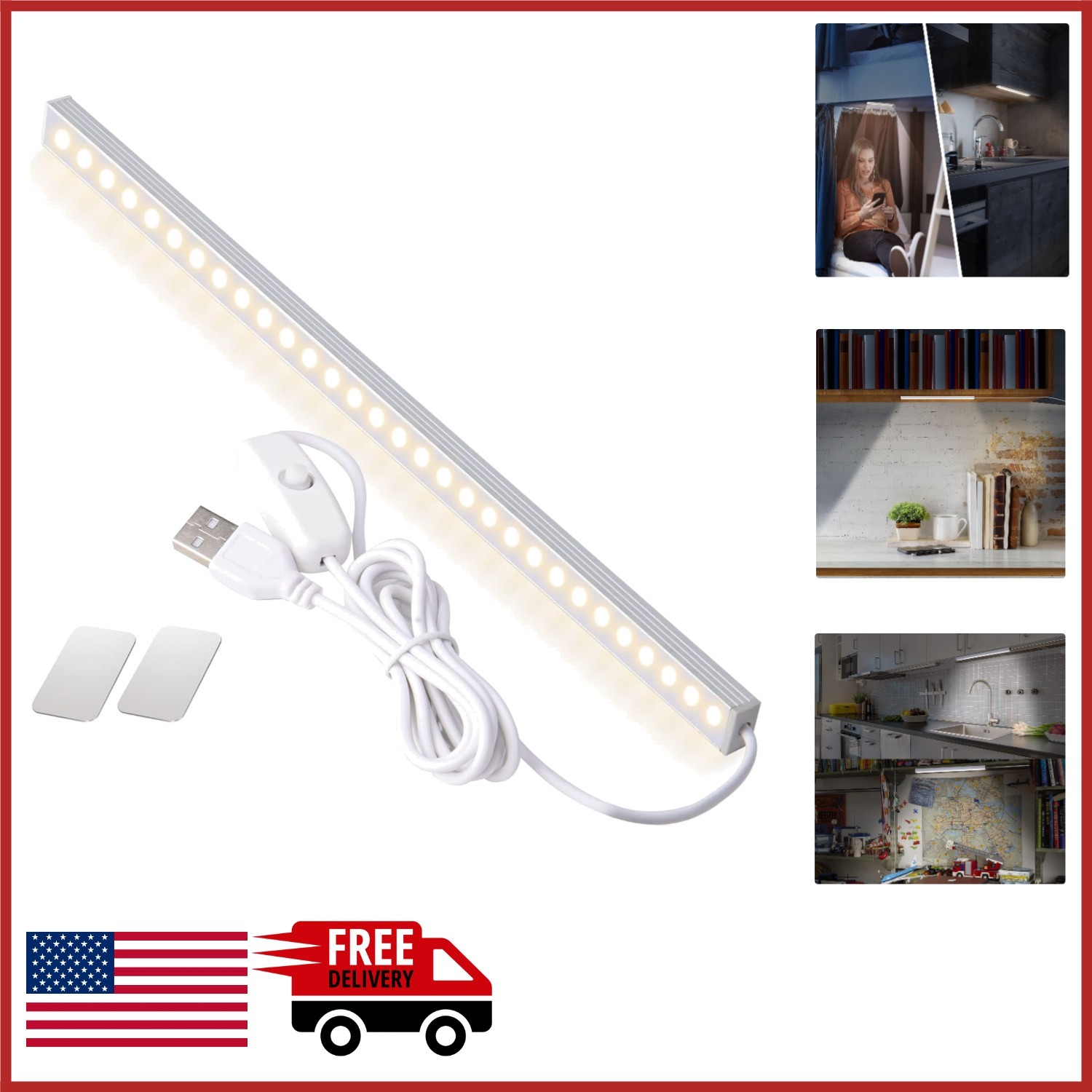 Under Cabinet LED Light Bar 12 Inch USB Powered Bright Cool White 1000 Lumens
