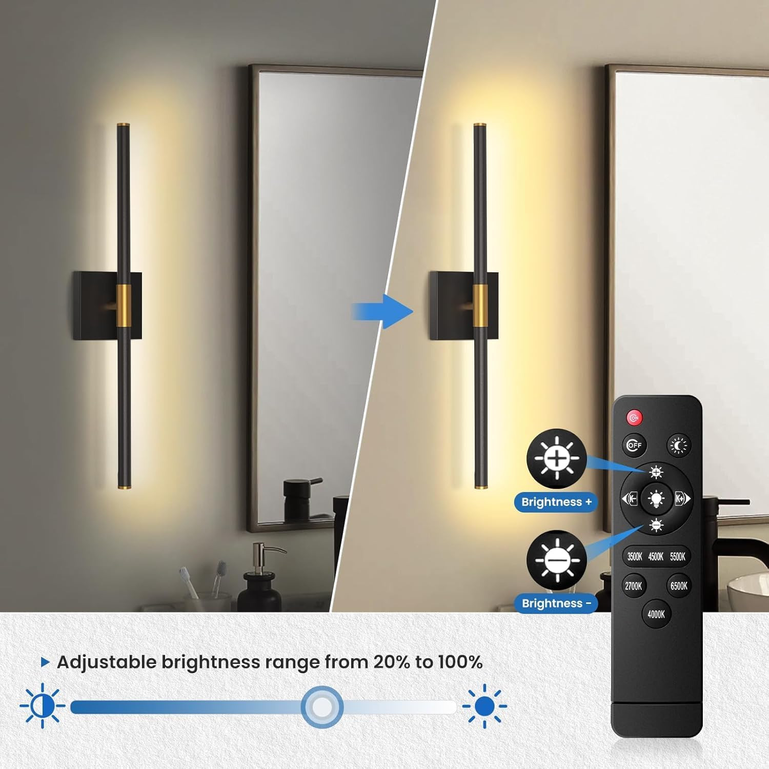 Dimmable 24″ Modern Bathroom Vanity Light with Remote & Color Temp Control