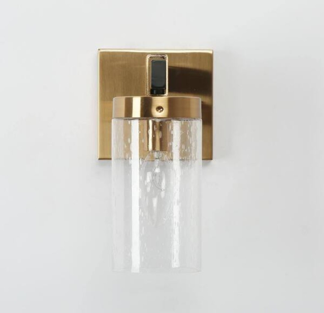 Zevni Musom 1-Light Modern Brass Gold Wall Sconce Seeded Glass Bathroom A04661