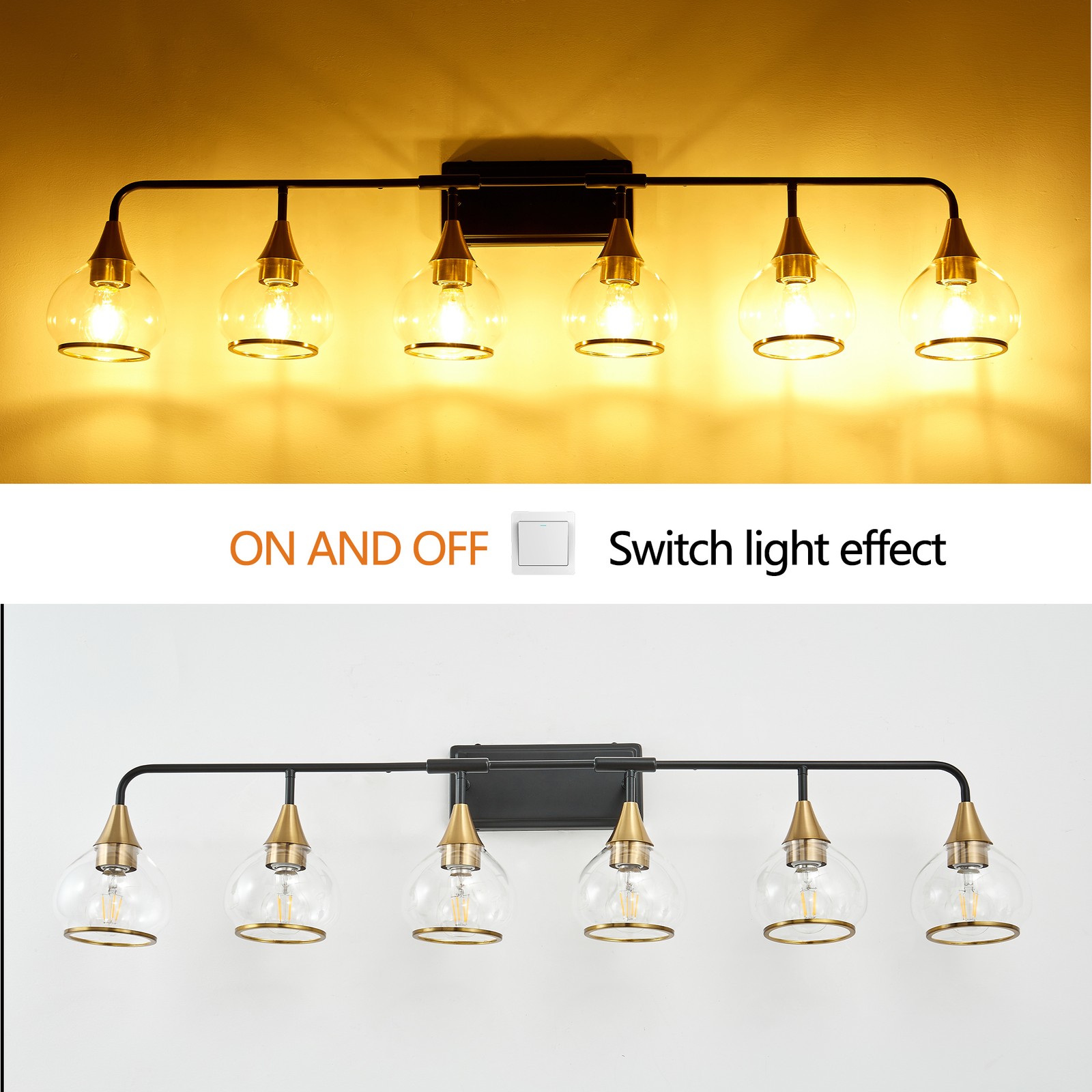 6 Lights 48 Inch Vanity Light LED Sconce Bathroom Mirror Gold Wall Lamp Fixtures