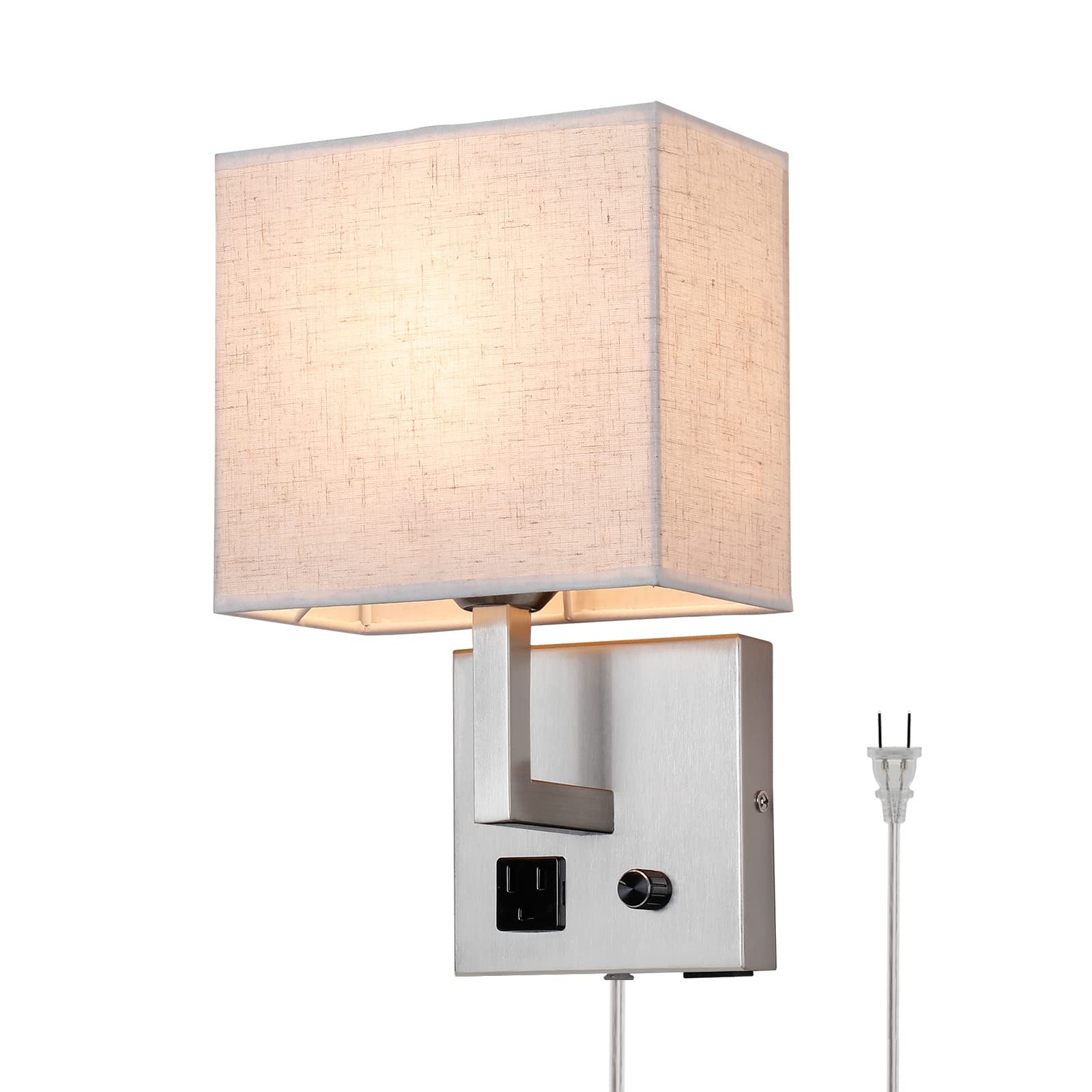 Plug in Wall Sconce, Bedside Wall lamp with Plug and dimmable Switch, with US…