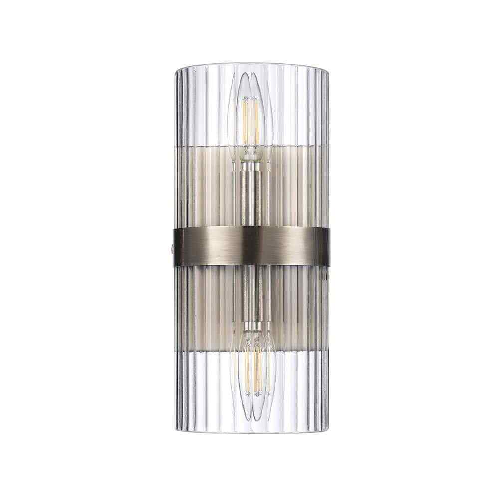 Globe Electric 5 in. 2-Light Matte Brass Glam Wall Sconce w/ Ribbed Glass Shade
