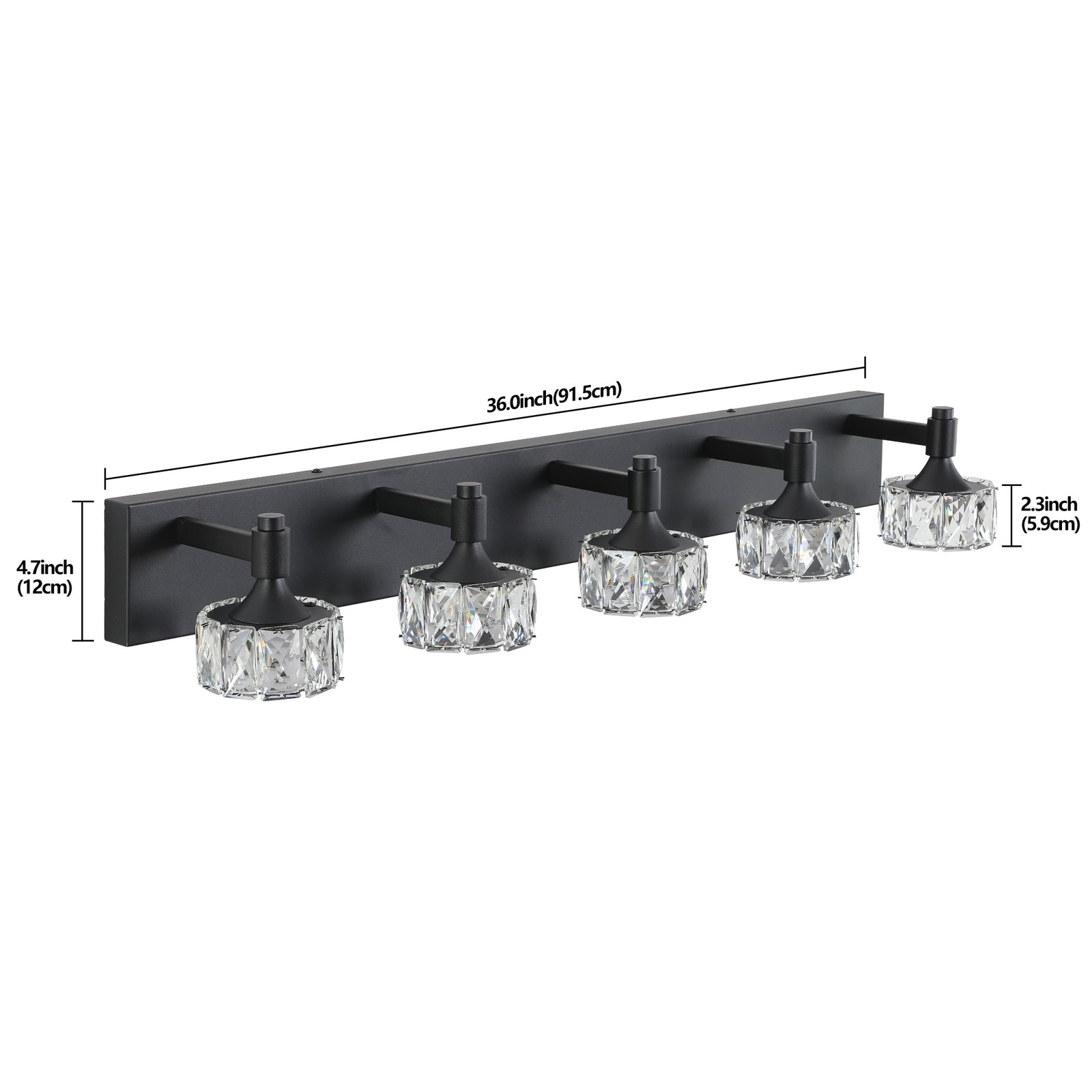 36 inch Bathroom Crystal Shade LED Vanity 5 Lights Mirror Wall Sconce Fixture